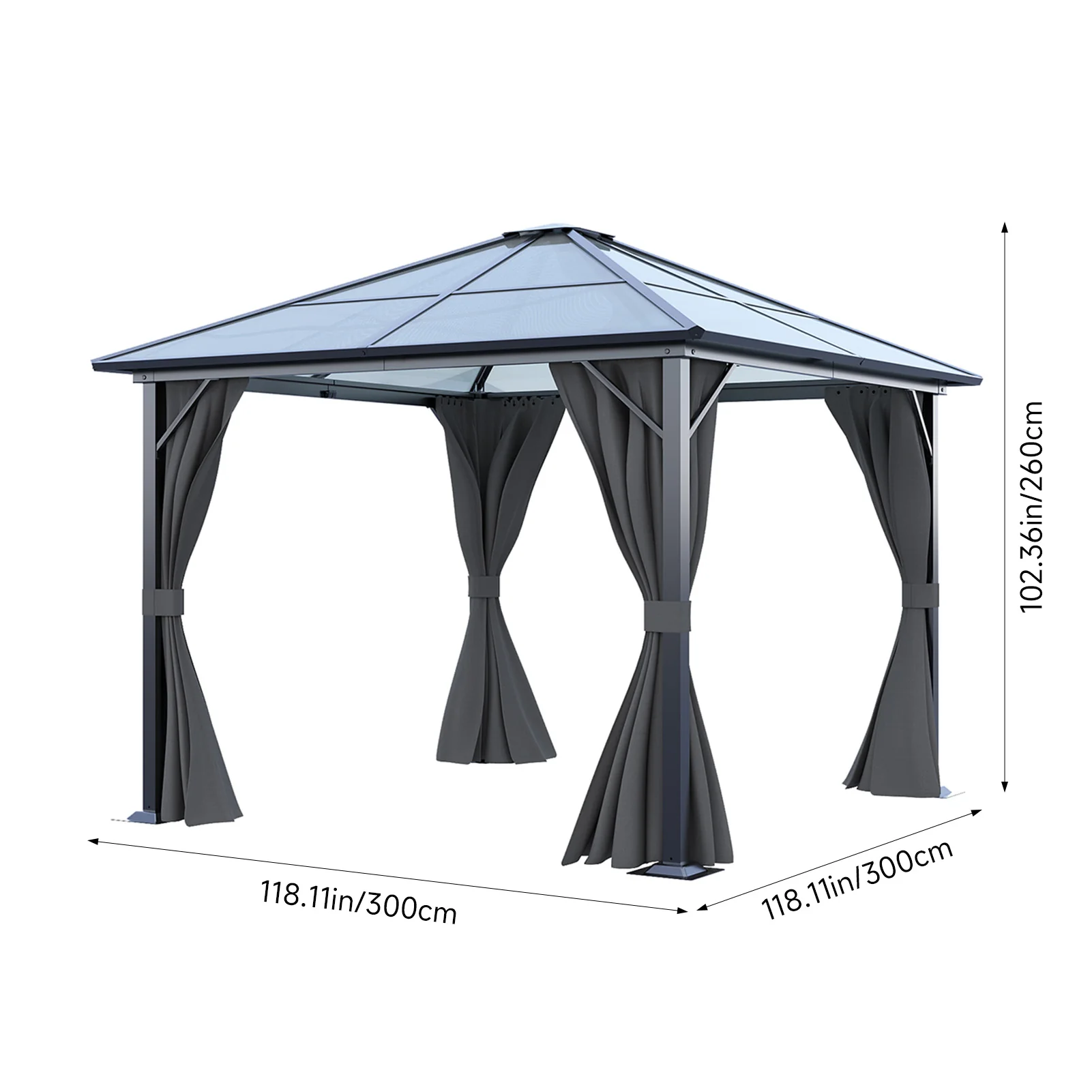 10 x 10FT Metal Frame Hardtop Patio Gazebo with Curtains - Image 8