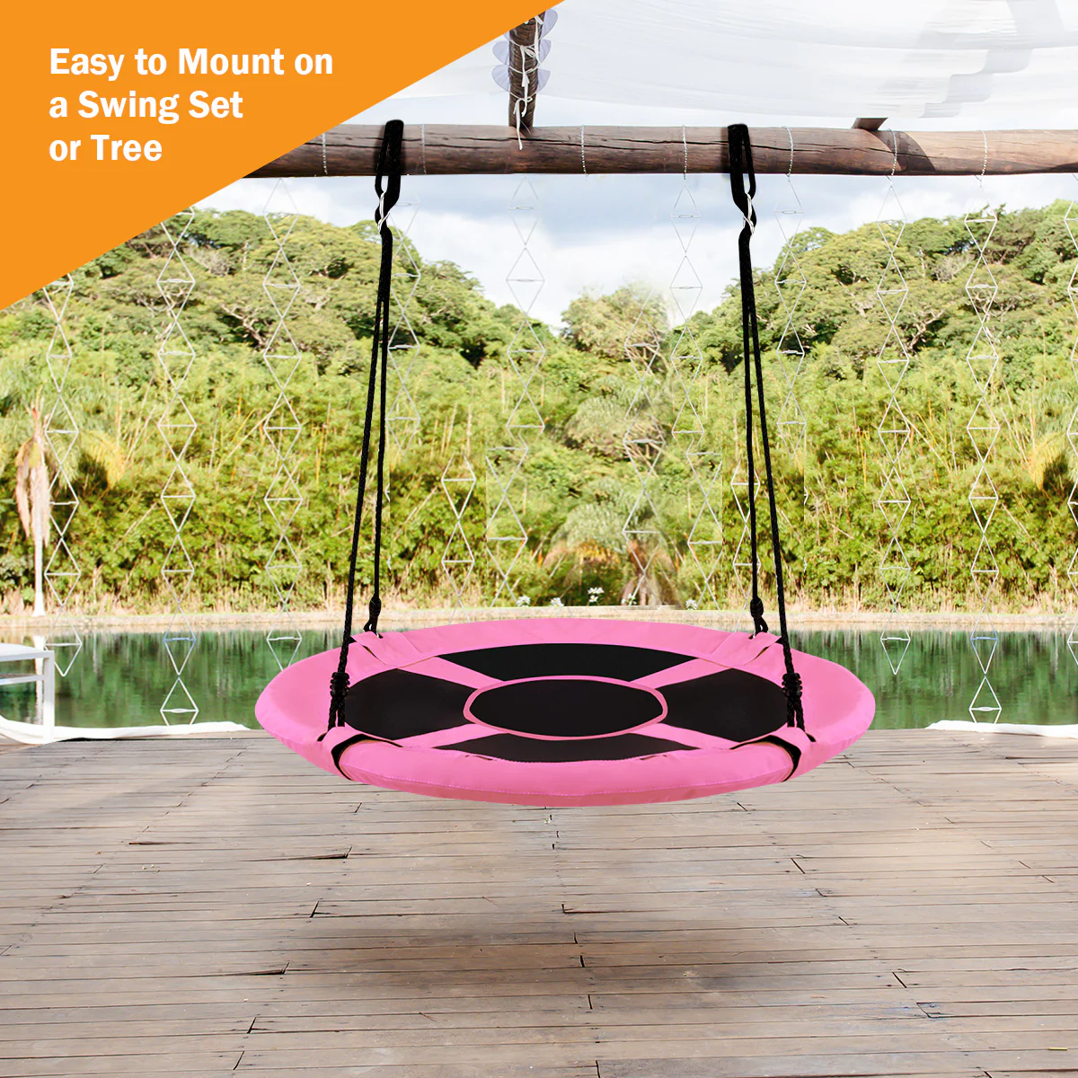 100cm Children Flying Saucer Tree Swing with Adjustable Rope - Image 16