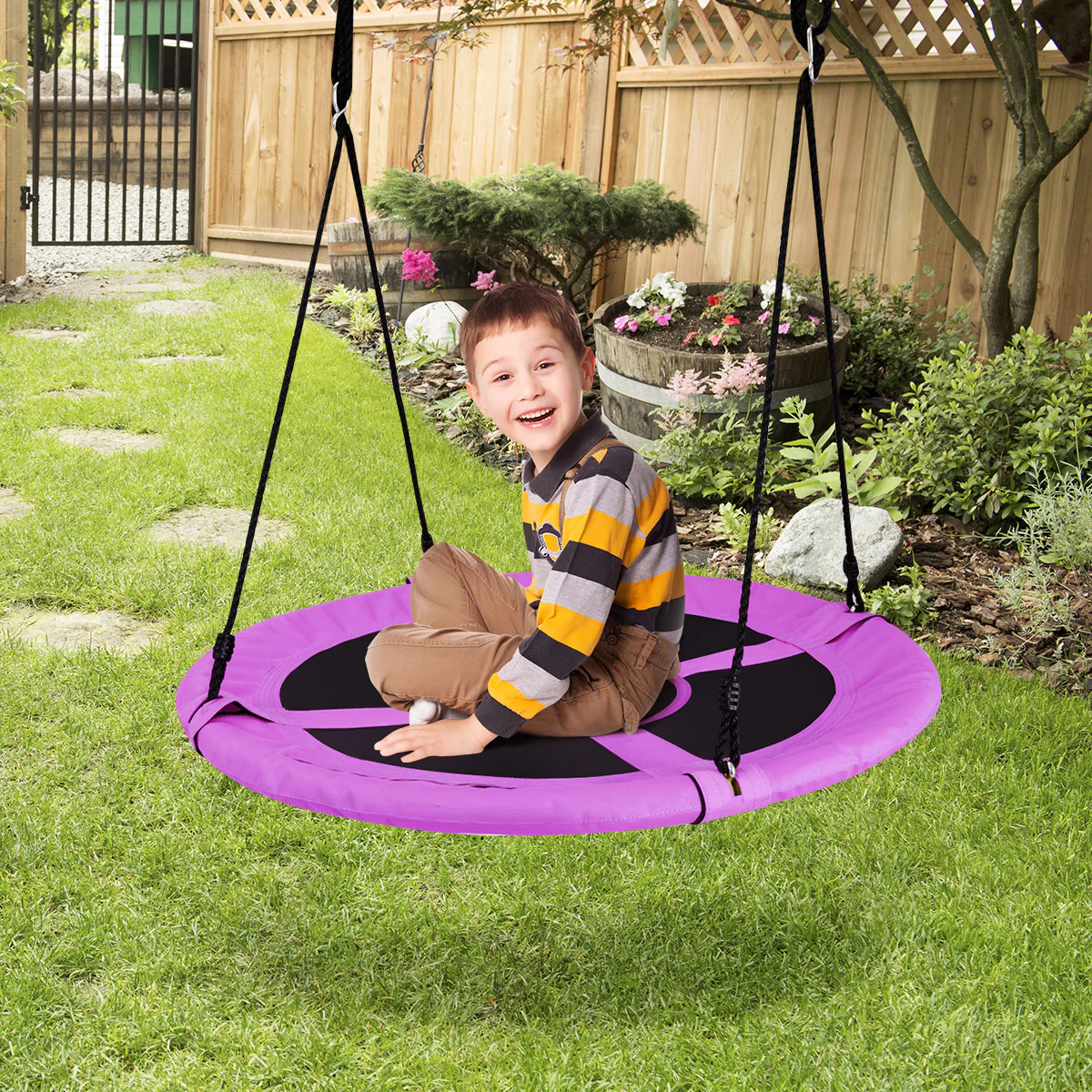 100cm Children Flying Saucer Tree Swing with Adjustable Rope - Image 33