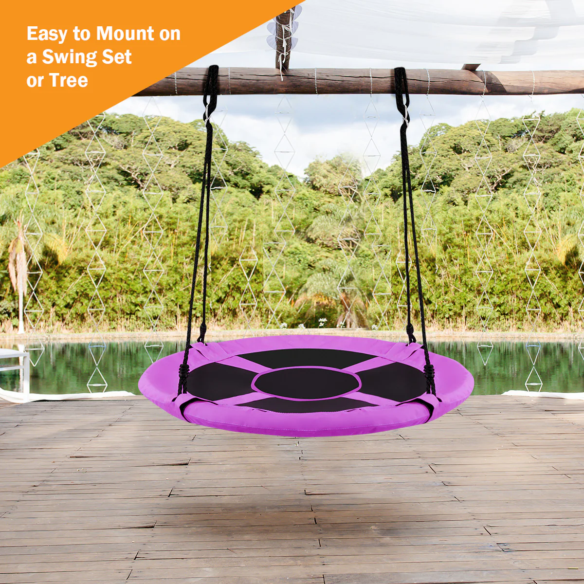 100cm Children Flying Saucer Tree Swing with Adjustable Rope - Image 34
