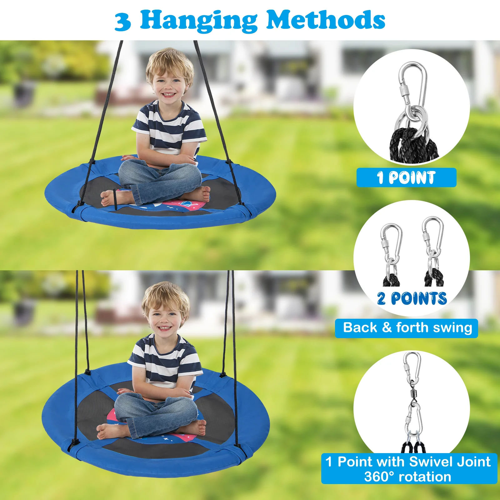 104 cm Saucer Tree Swing with 600D Oxford Fabric-Blue - Image 8