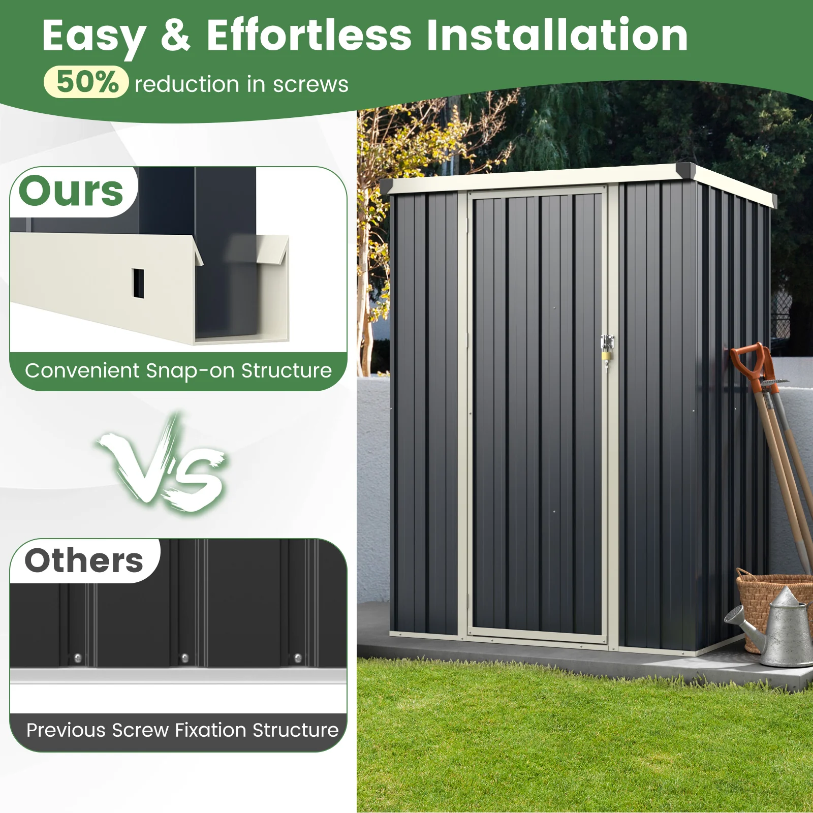 117 X 89 Cm Metal Outdoor Storage Shed For Bike Garbage-Grey - Image 8