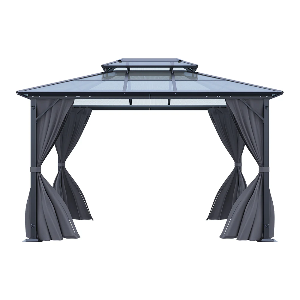 12 x 10FT Metal Frame Hardtop Patio Gazebo with Curtains - Image 3