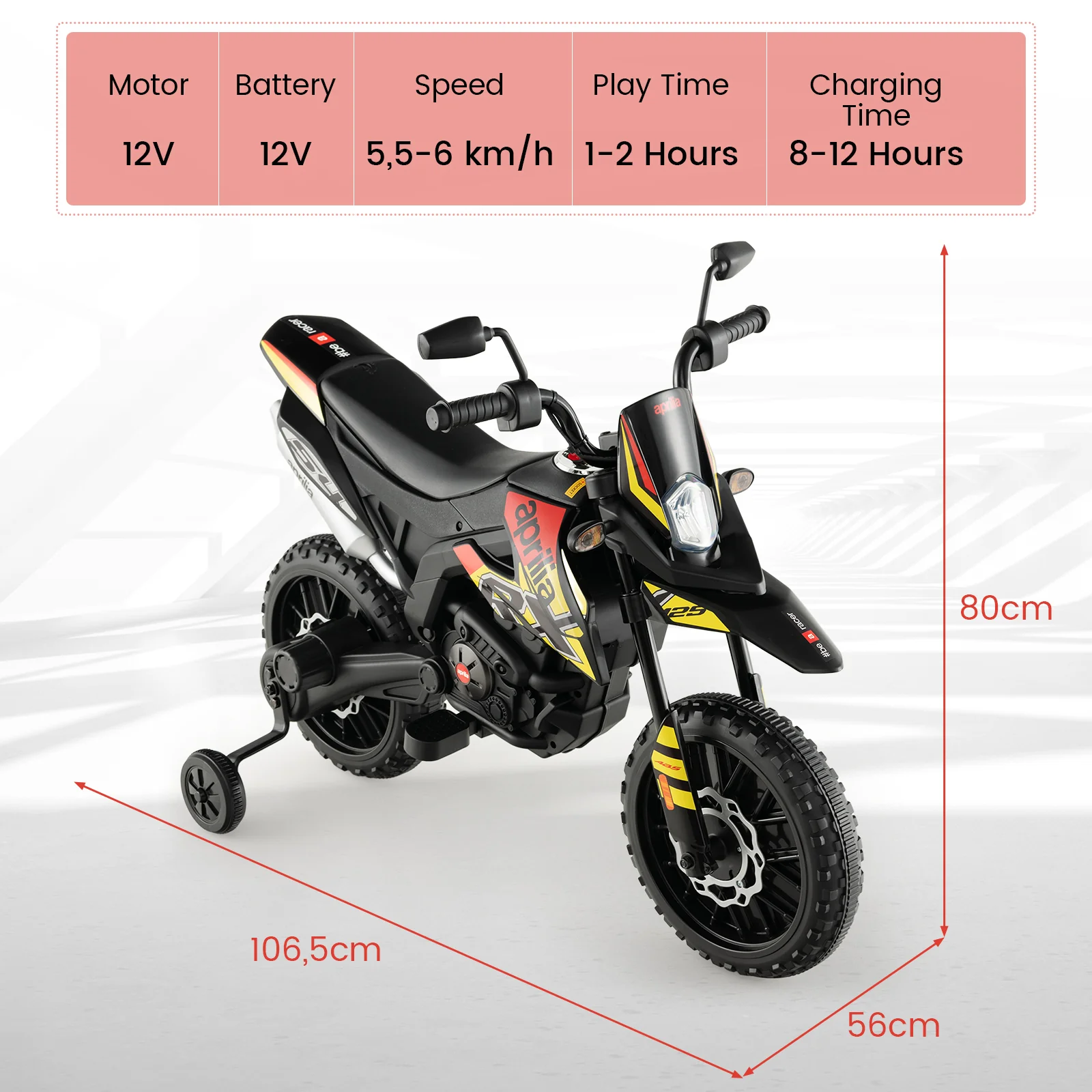 12V Battery Powered Toddler Motorbike with Music for 3-8 Years Old Kids-Black - Image 4