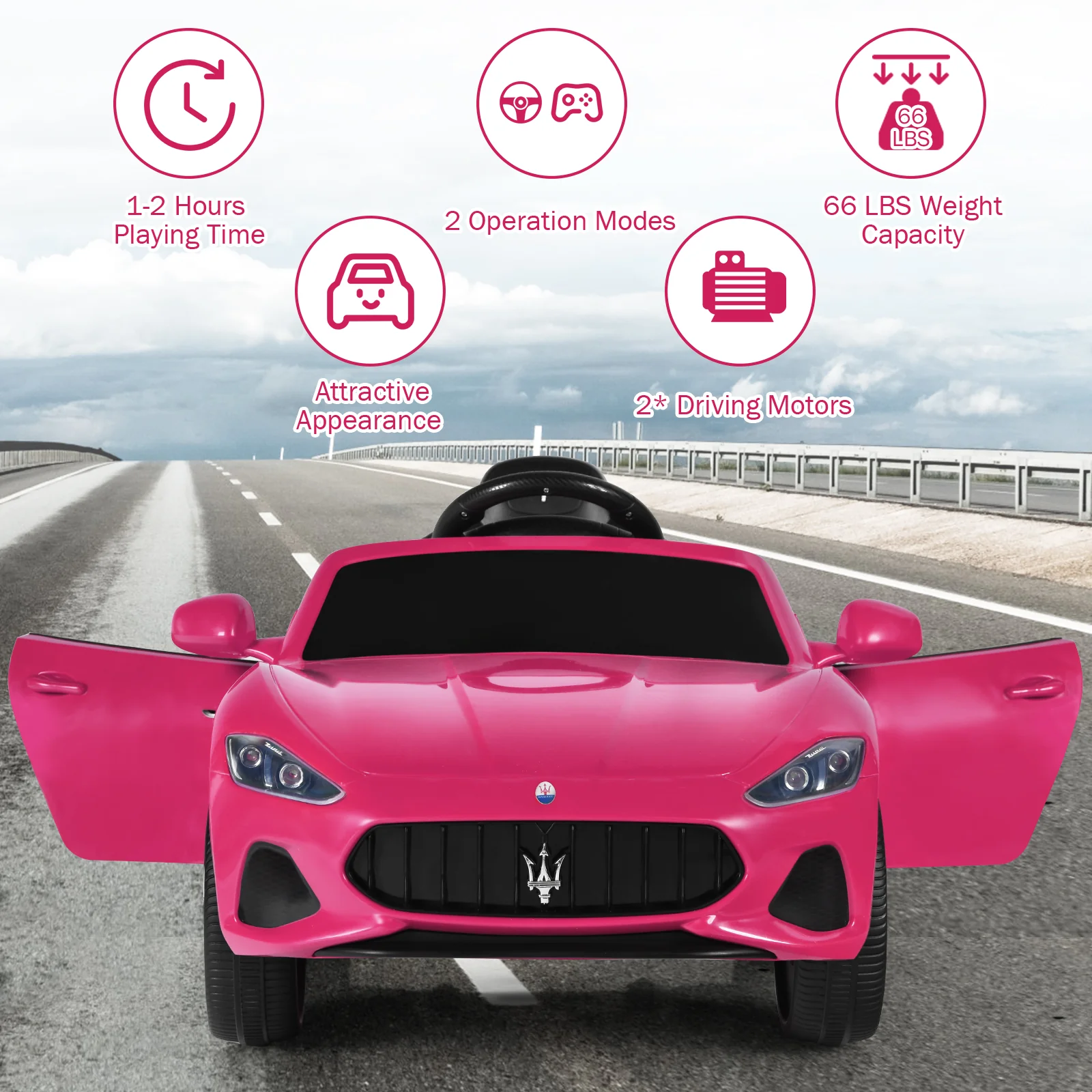 12V Electric Kids Ride On Car for 3+ Years Old Boys Girls-Pink - Image 3
