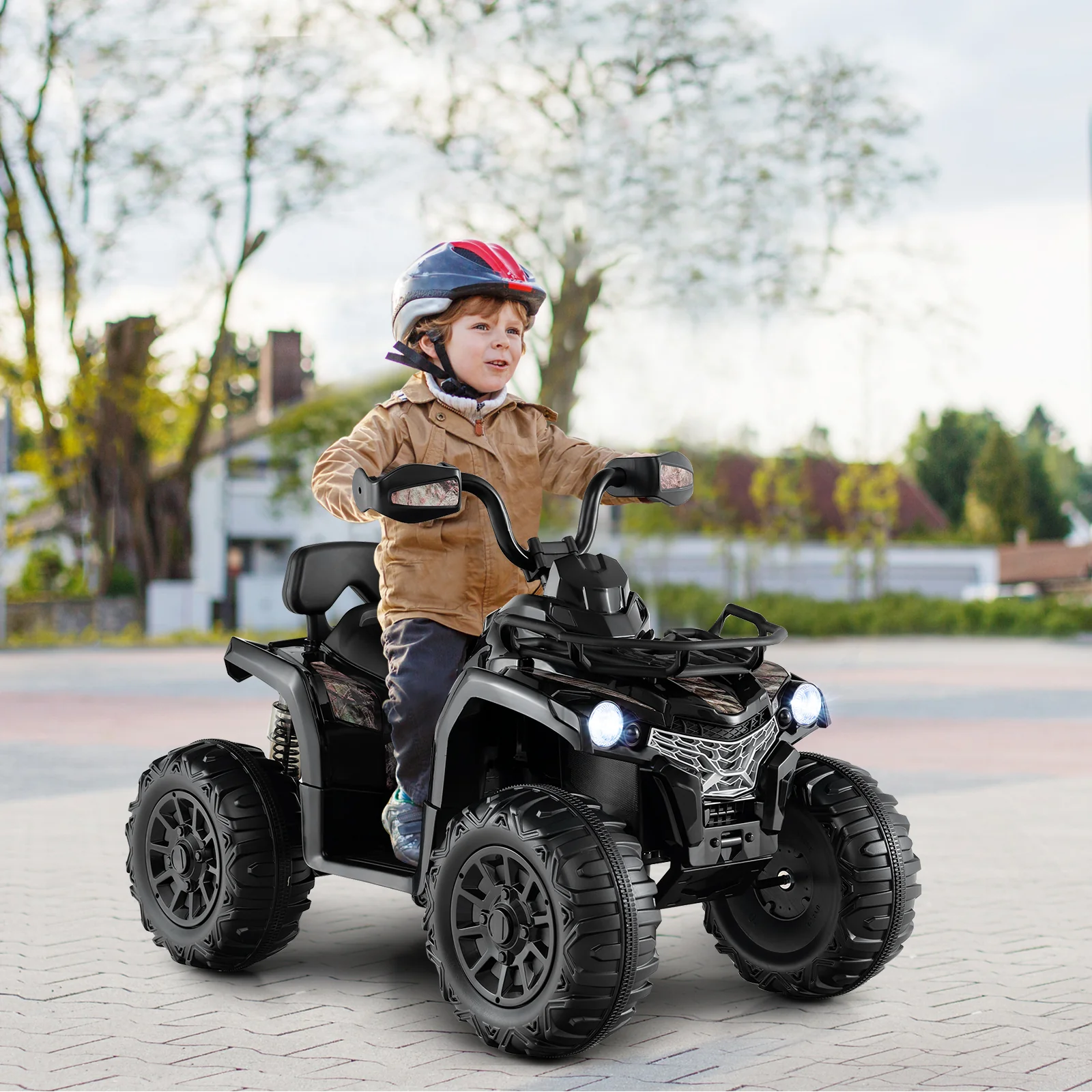 12V Electric Powered Quad Vehicle with Spring Suspension Oversized Wheels and Storage Basket-Black - Image 3