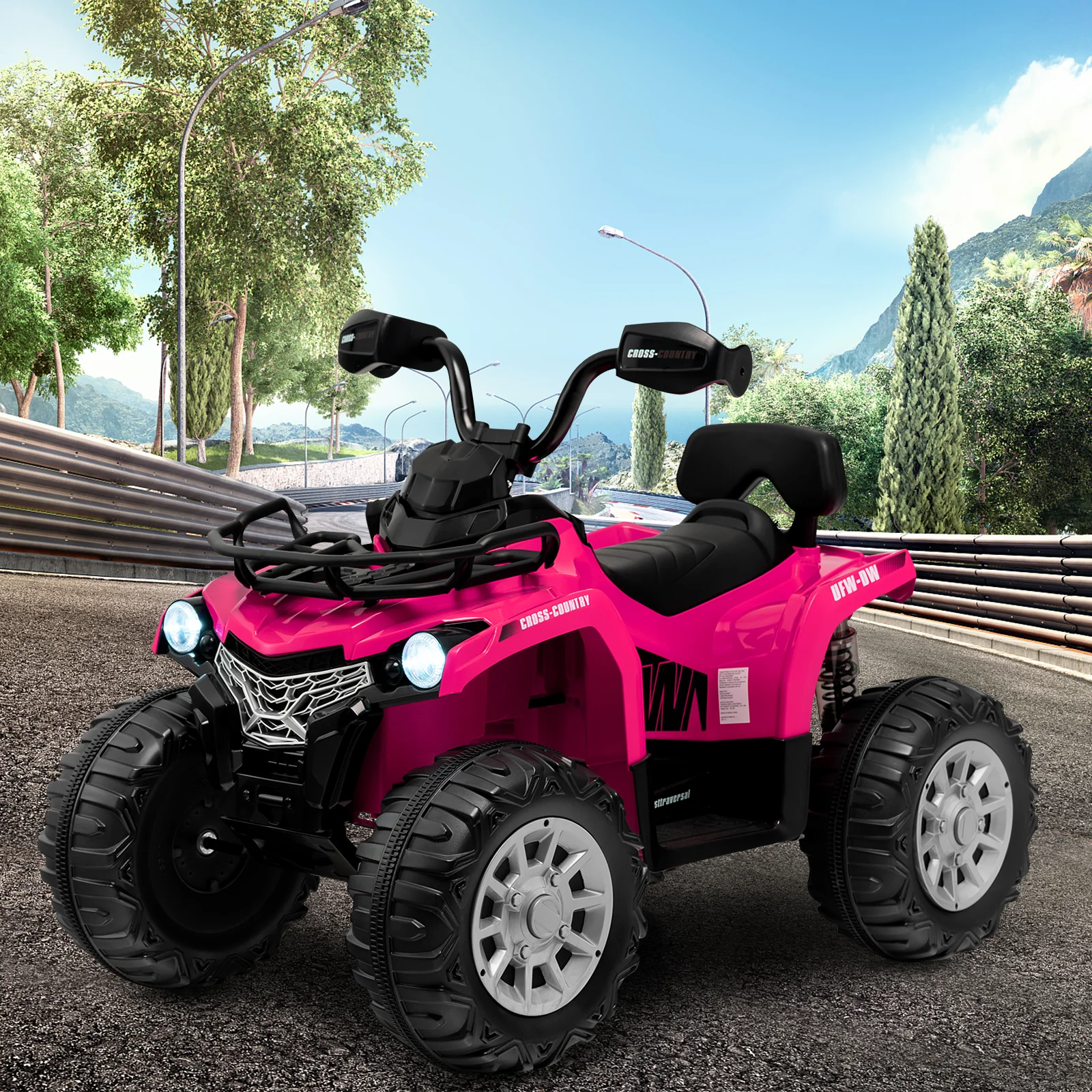 12V Electric Powered Quad Vehicle with Spring Suspension Oversized Wheels and Storage Basket-Pink - Image 2
