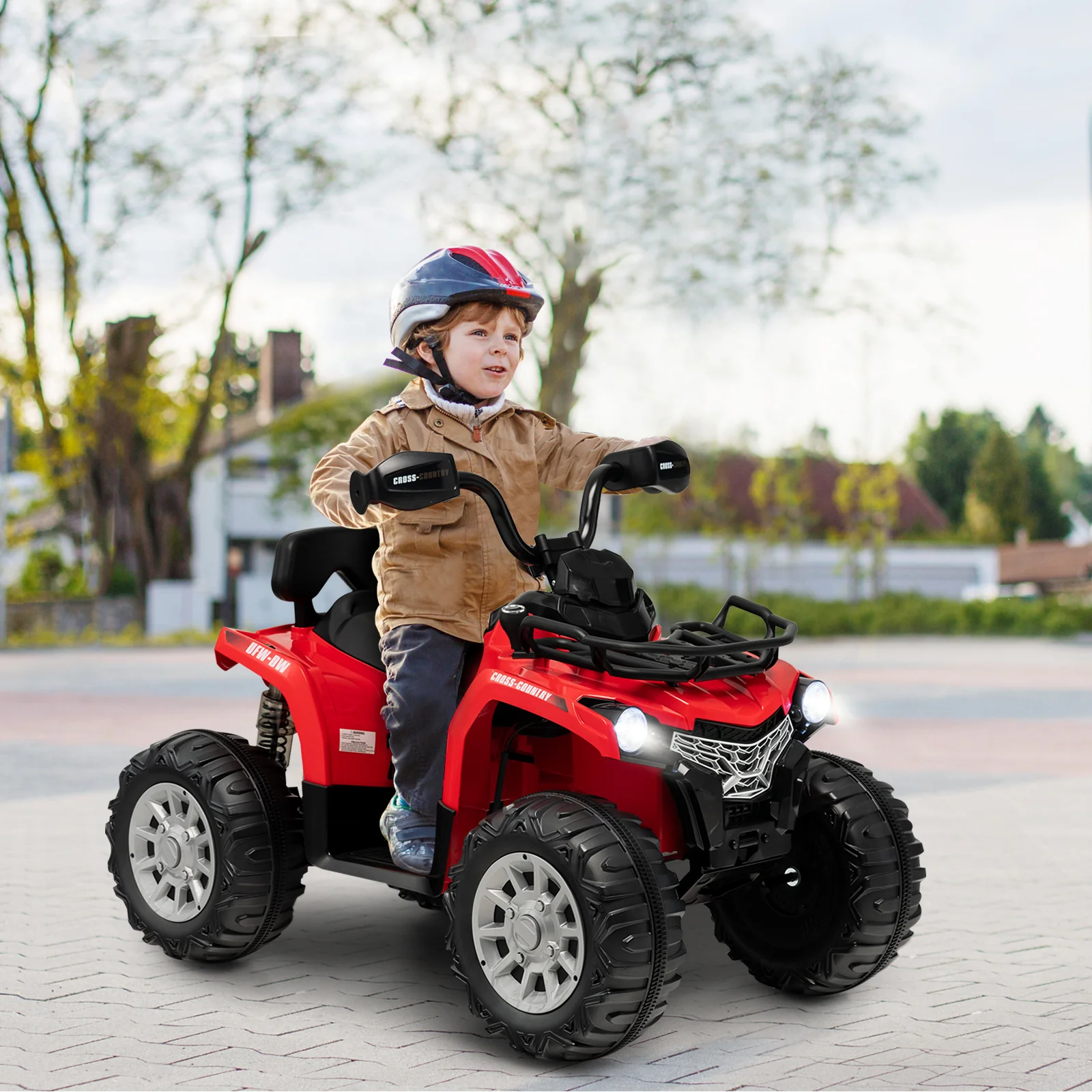 12V Electric Powered Quad Vehicle with Spring Suspension Oversized Wheels and Storage Basket-Red - Image 3