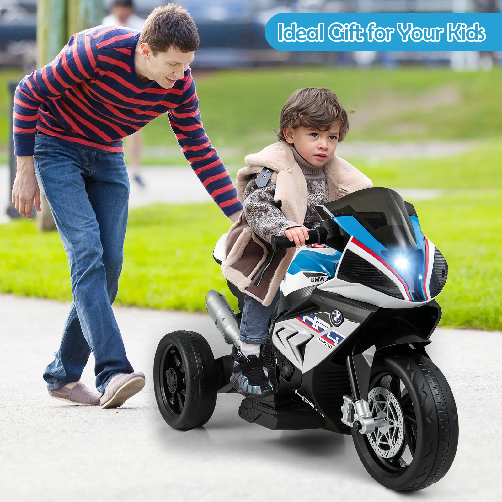 12V Kids Motorcycle Ride-On Toy with Music and Headlight-White - Image 3