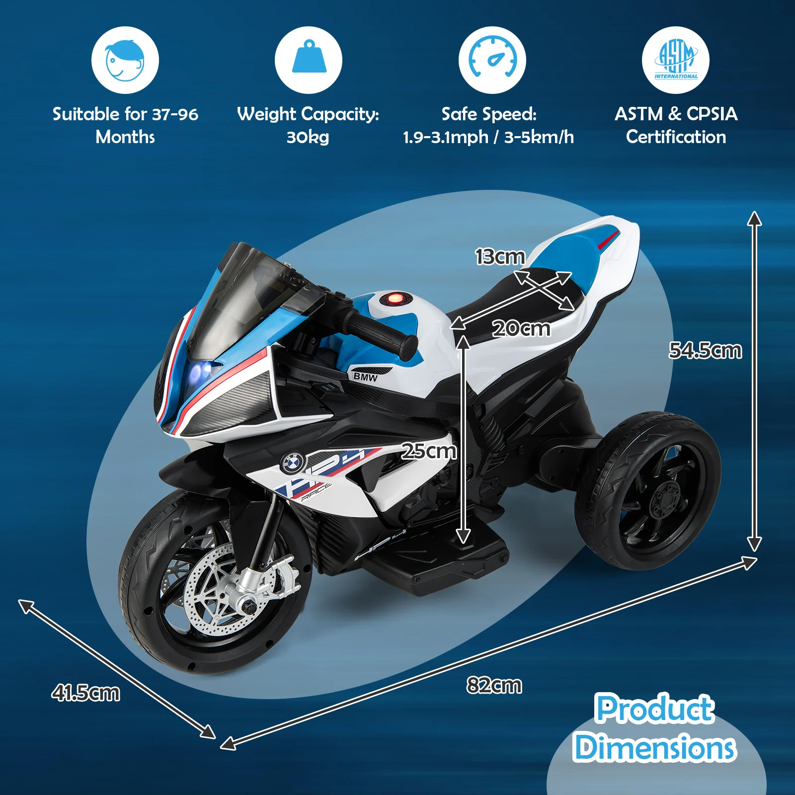 12V Kids Motorcycle Ride-On Toy with Music and Headlight-White - Image 4