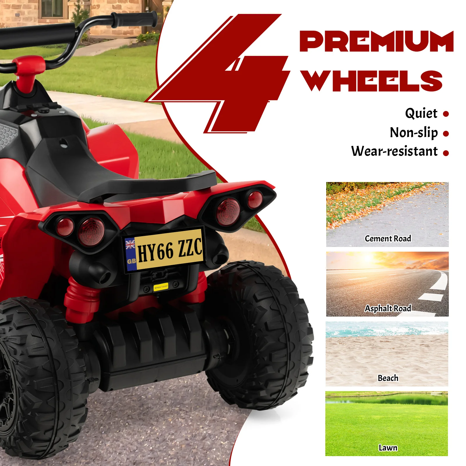 12V Kids Ride On ATV with 2 Speeds and LED Lights-Red - Image 10