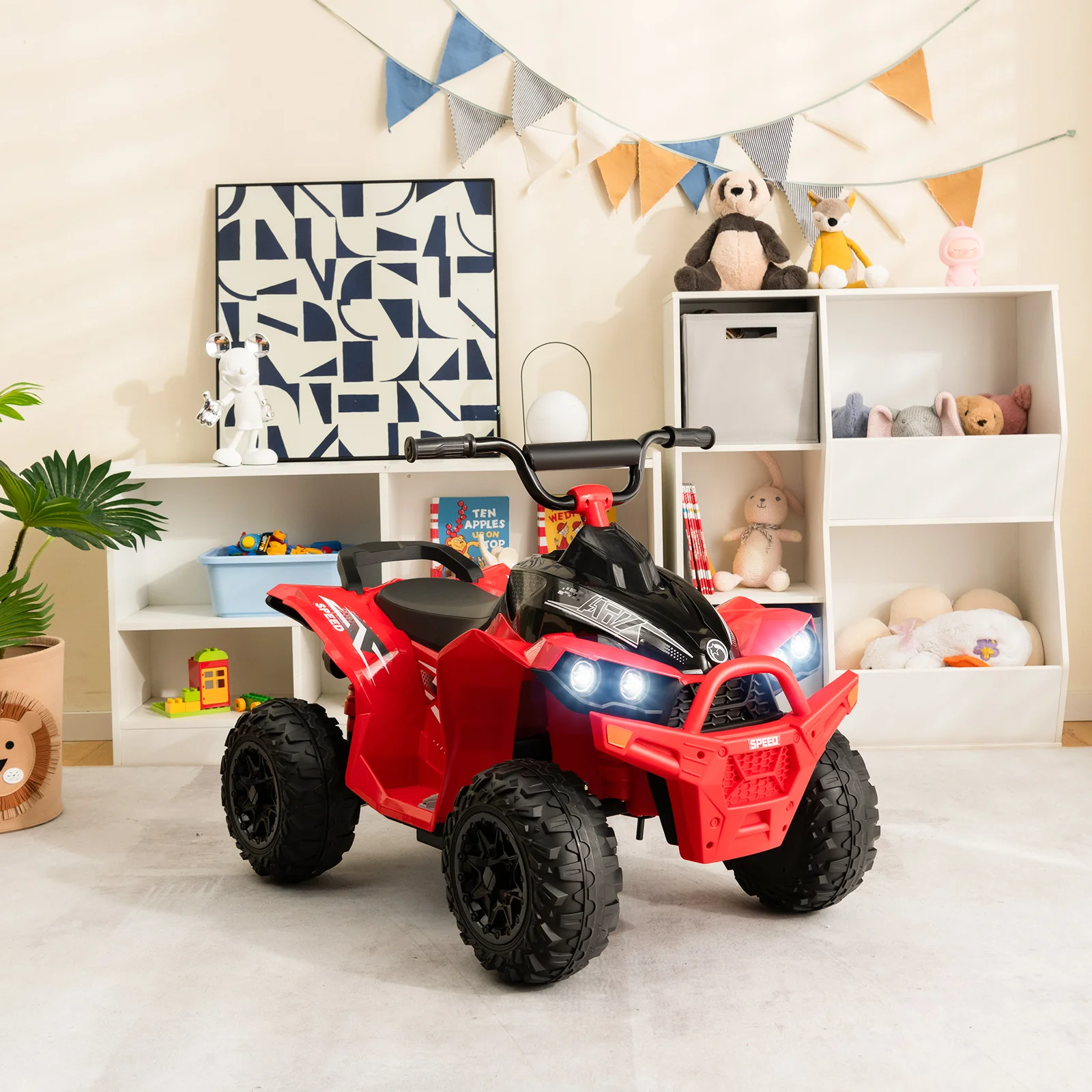 12V Kids Ride On ATV with 2 Speeds and LED Lights-Red - Image 3