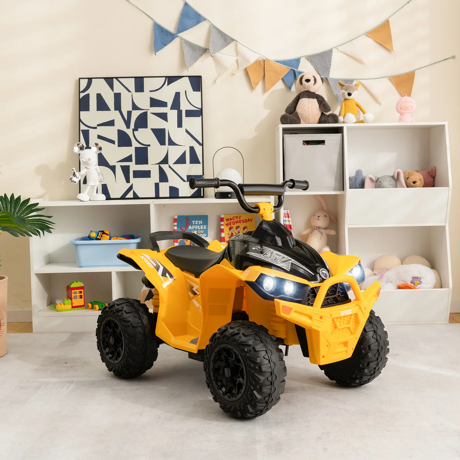 12V Kids Ride On ATV with 2 Speeds and LED Lights-Yellow - Image 3