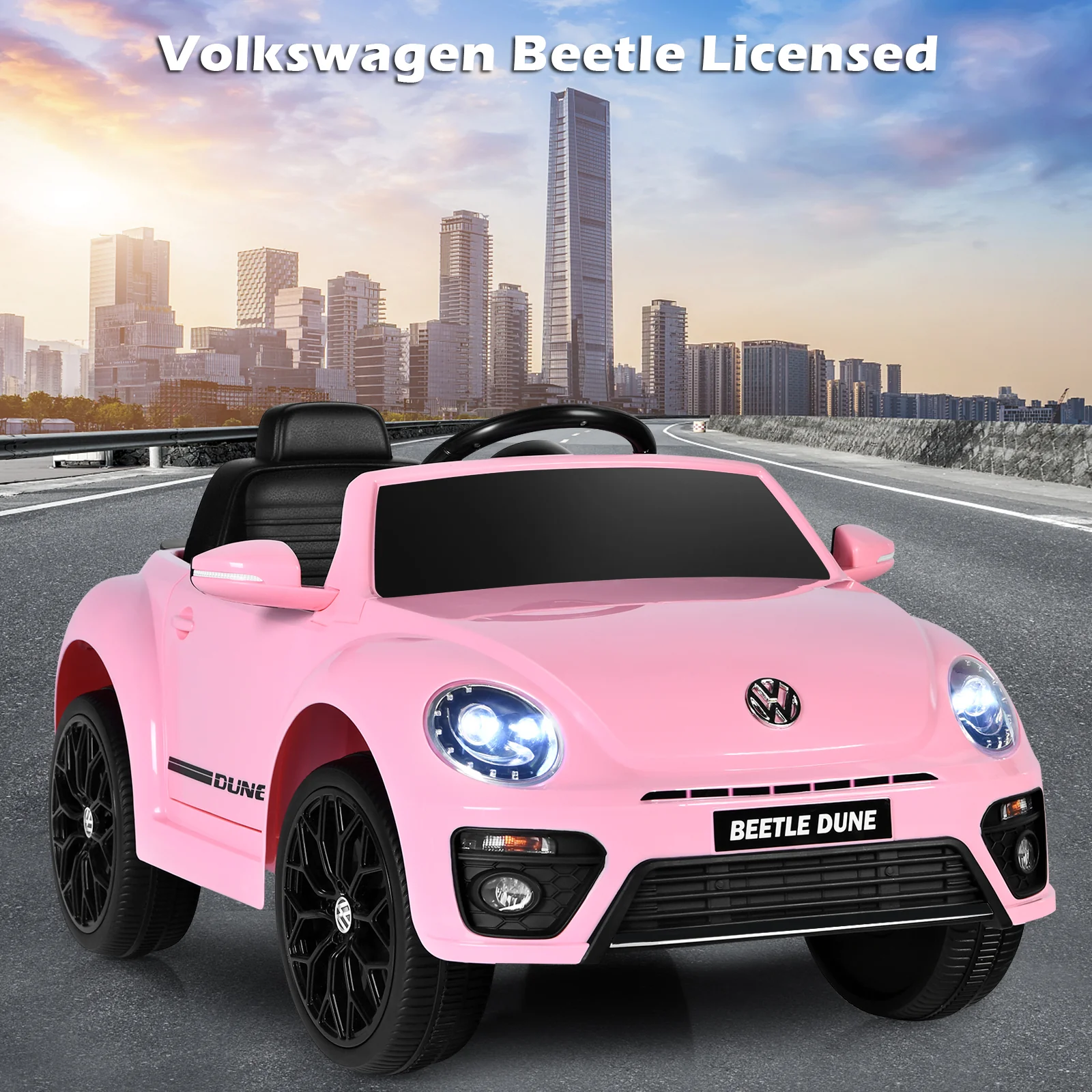 12V Volkswagen Beetle Electric Kids Ride On Car with Remote Control-Pink - Image 3