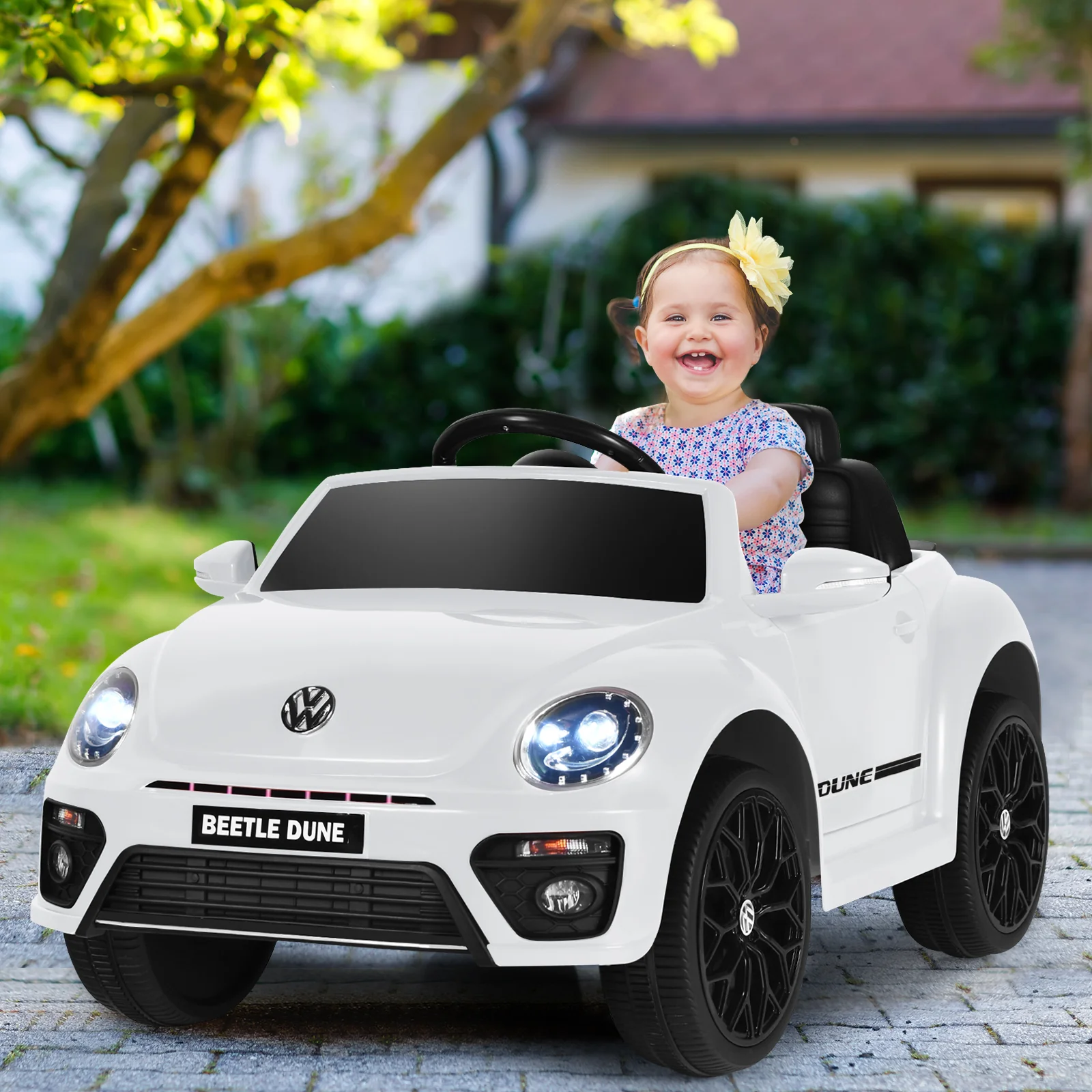 12V Volkswagen Beetle Electric Kids Ride On Car with Remote Control-White - Image 2