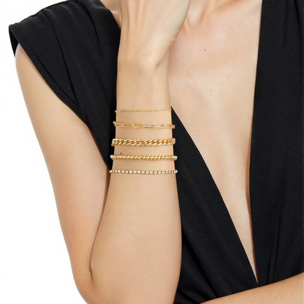 14K Gold Plated Chain Bracelets set - Image 2