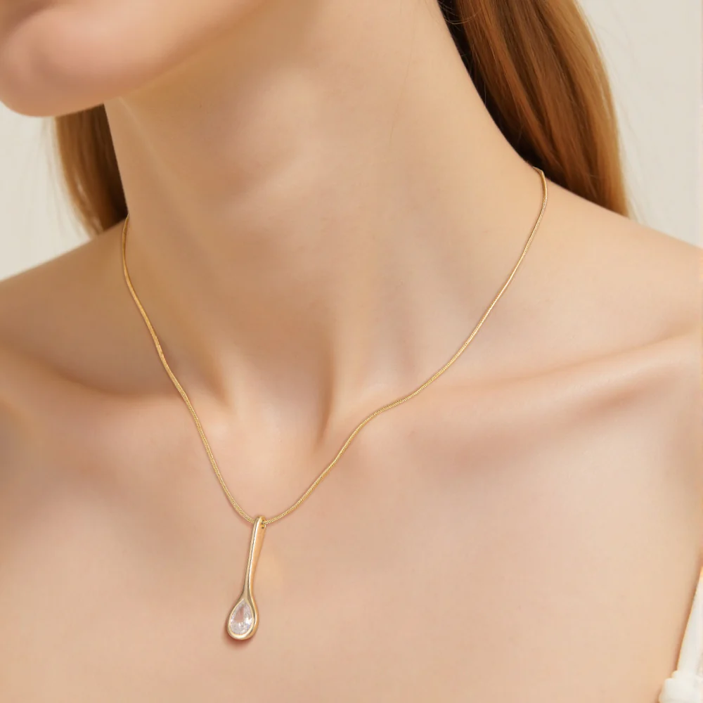 14K Gold Plated Teardrop Necklace - Image 2