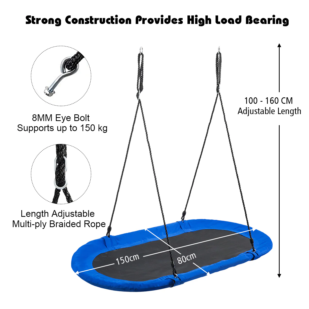 150 cm Oval Swing with Height-Adjustable Rope for Outdoor Indoor - Image 15