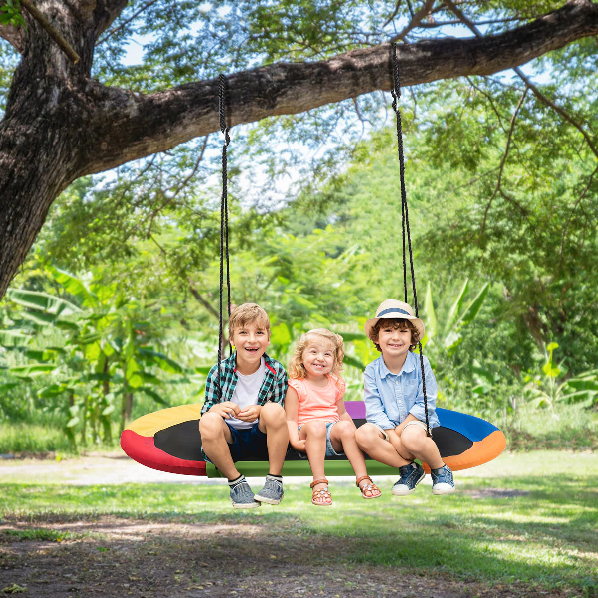 150 cm Oval Swing with Height-Adjustable Rope for Outdoor Indoor - Image 2