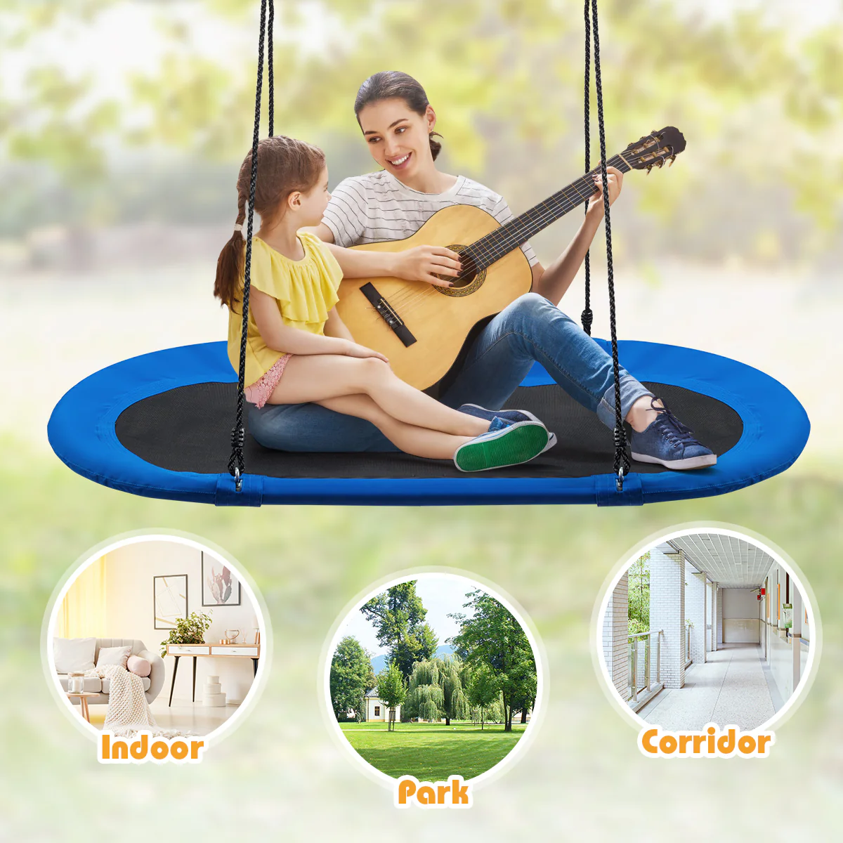 150 cm Oval Swing with Height-Adjustable Rope for Outdoor Indoor - Image 20