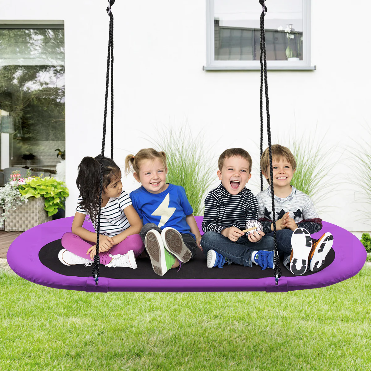 150 cm Oval Swing with Height-Adjustable Rope for Outdoor Indoor - Image 22