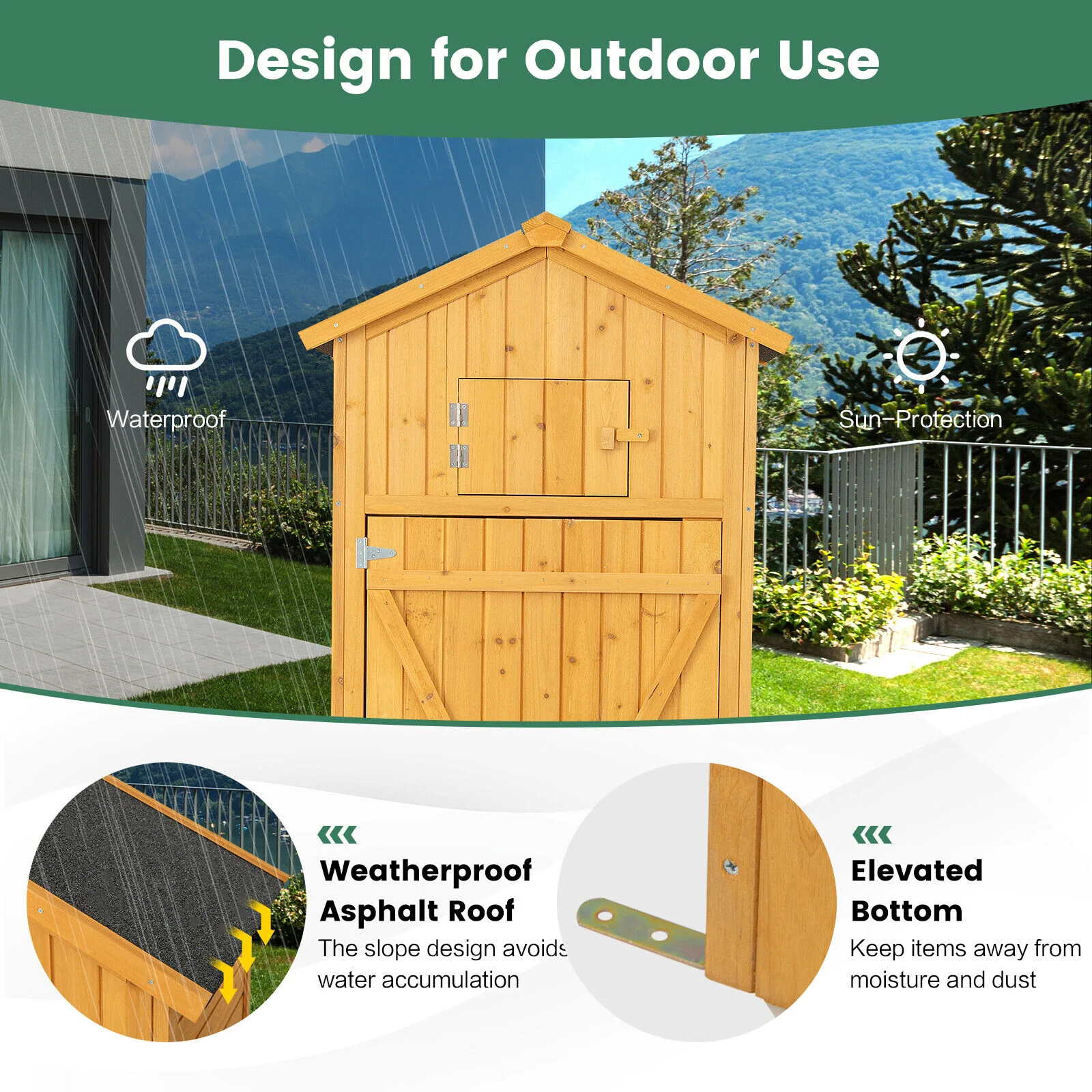 180.5CM Tall Outdoor Storage Cabinet with Lockable Doors and Foldable Table-Natrual - Image 10
