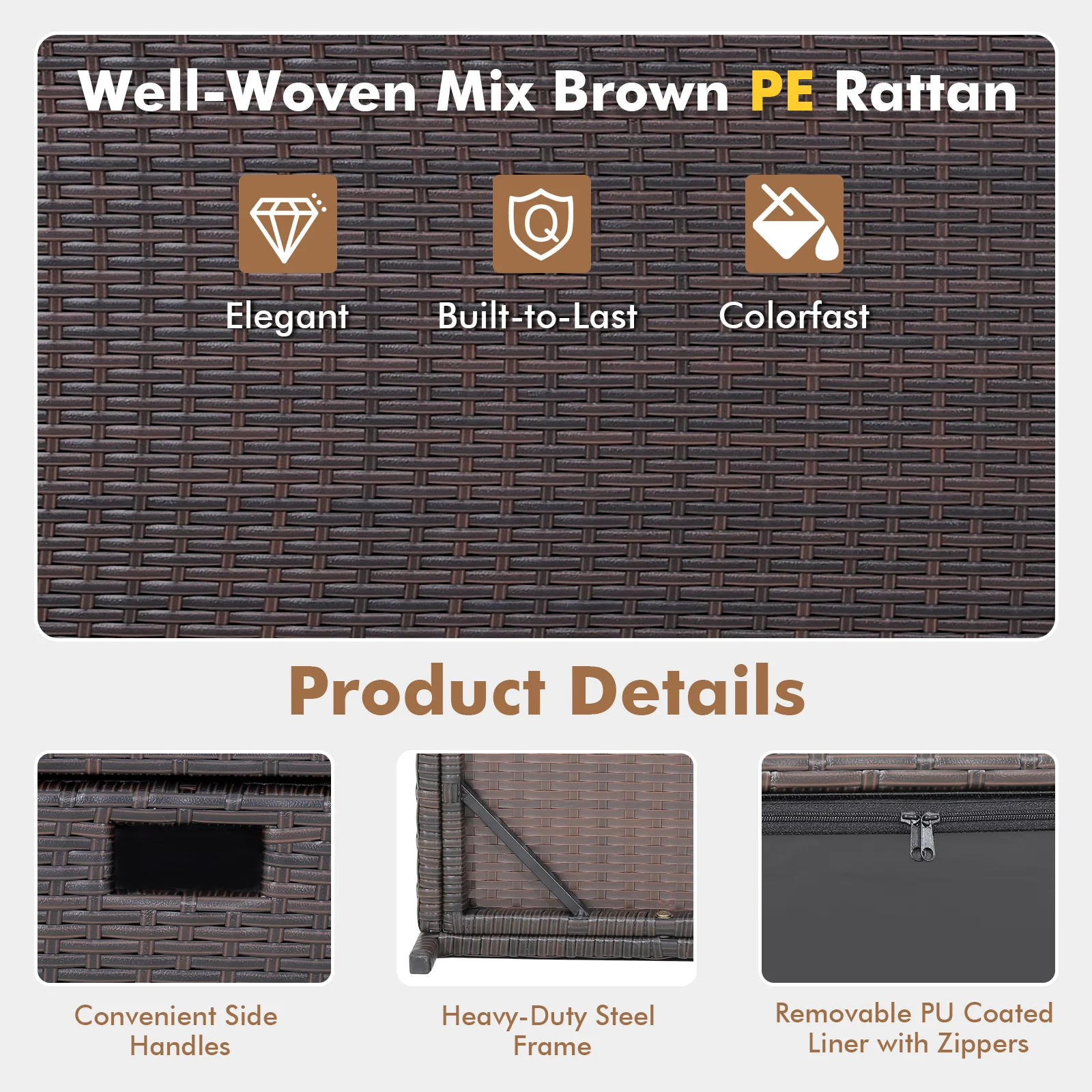 190L Deck Storage Box Patio Rattan Storage Container With 2 Wheels - Image 10