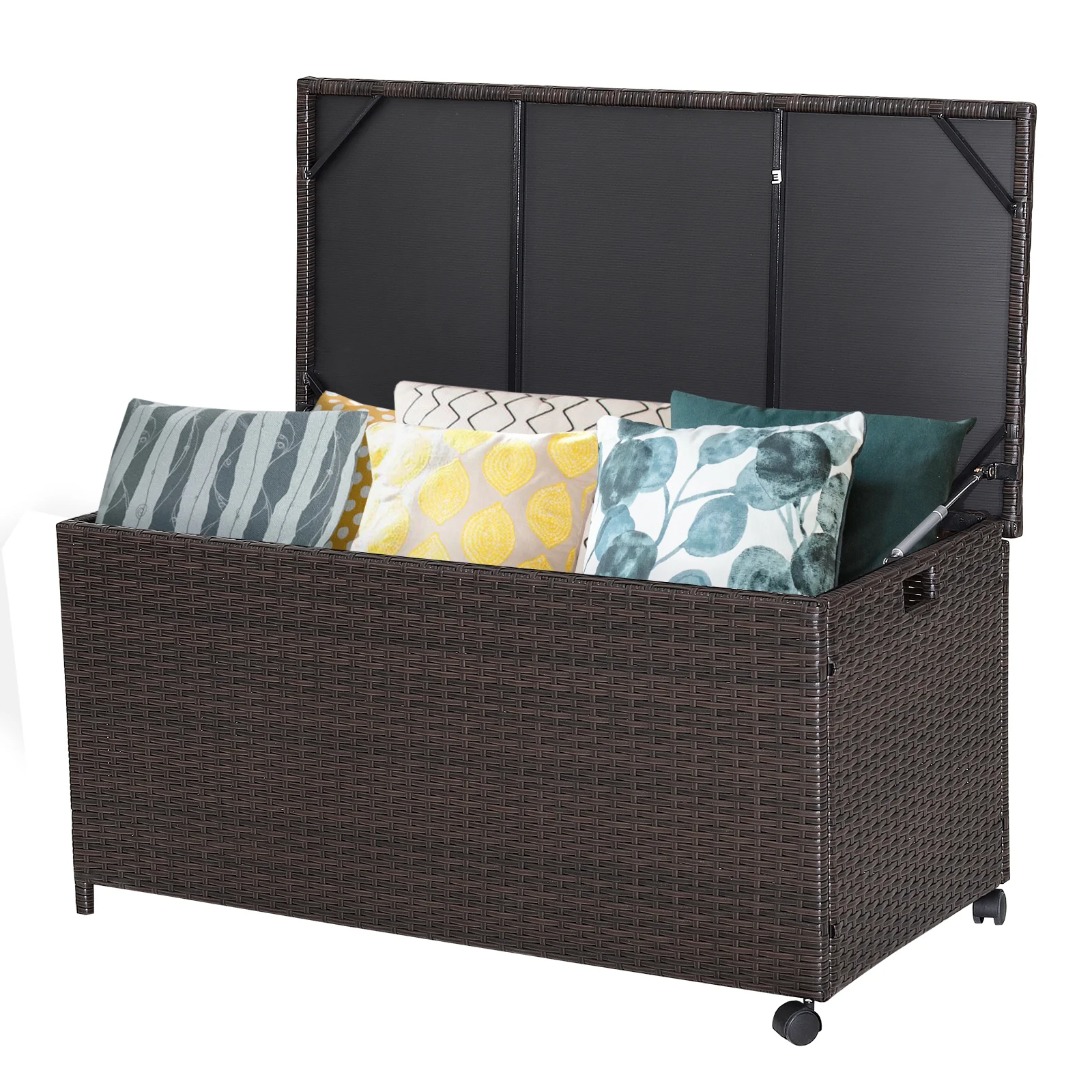 190L Deck Storage Box Patio Rattan Storage Container With 2 Wheels - Image 4