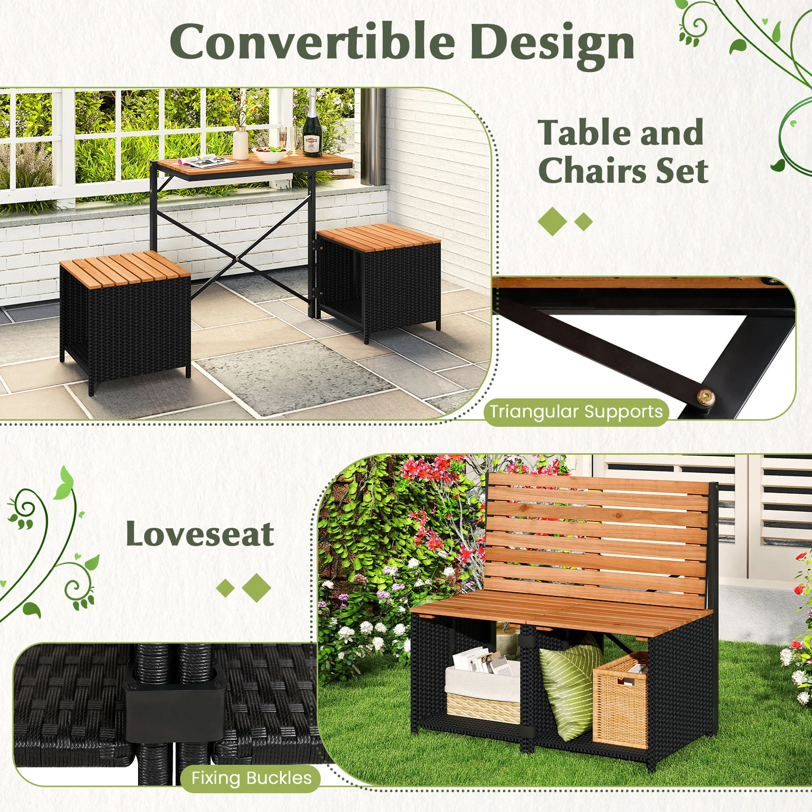 2-in-1 Transforming Picnic Table and Chairs Set - Image 7