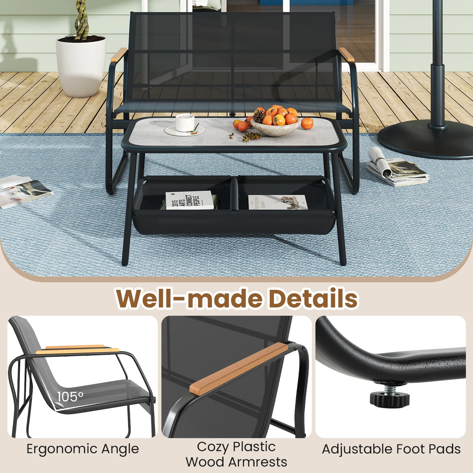 2 Pieces Patio Furniture Set with 2 Storage Compartments-Black - Image 10