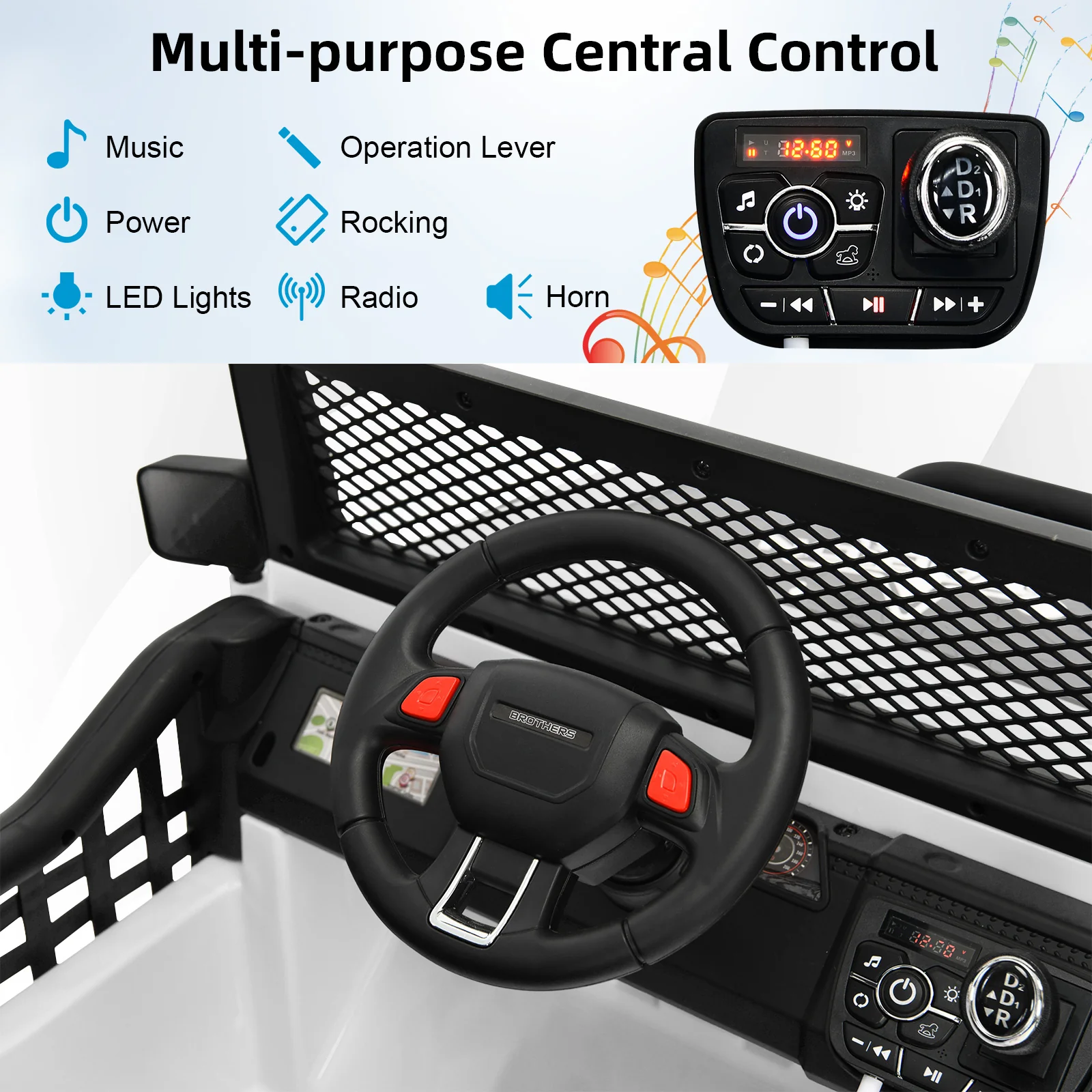 2-Seat Kids Ride on Truck with Parent Remote Control-White - Image 7
