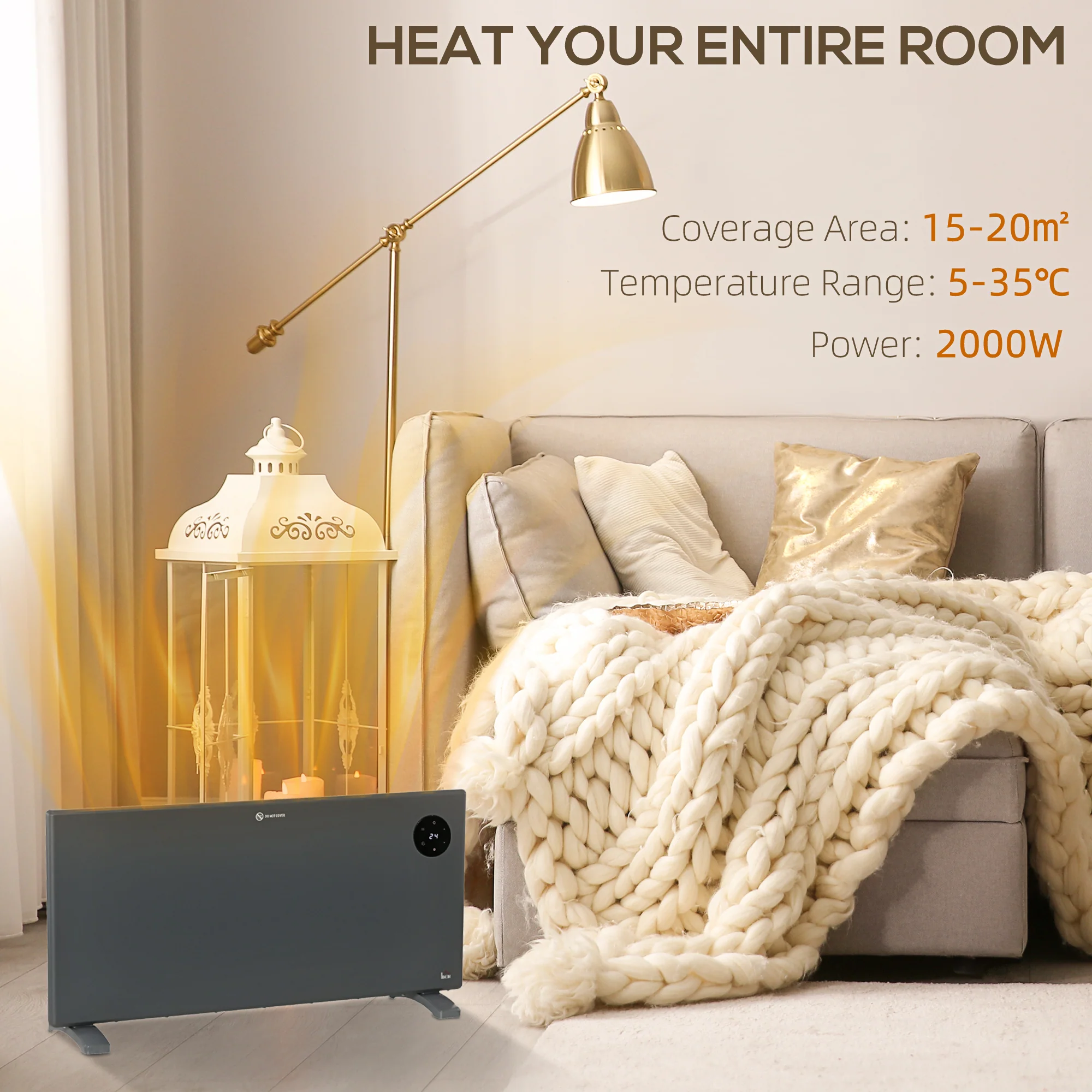 2000W Electric Convector Heater, Quiet Space Heater With LED Display - Image 6