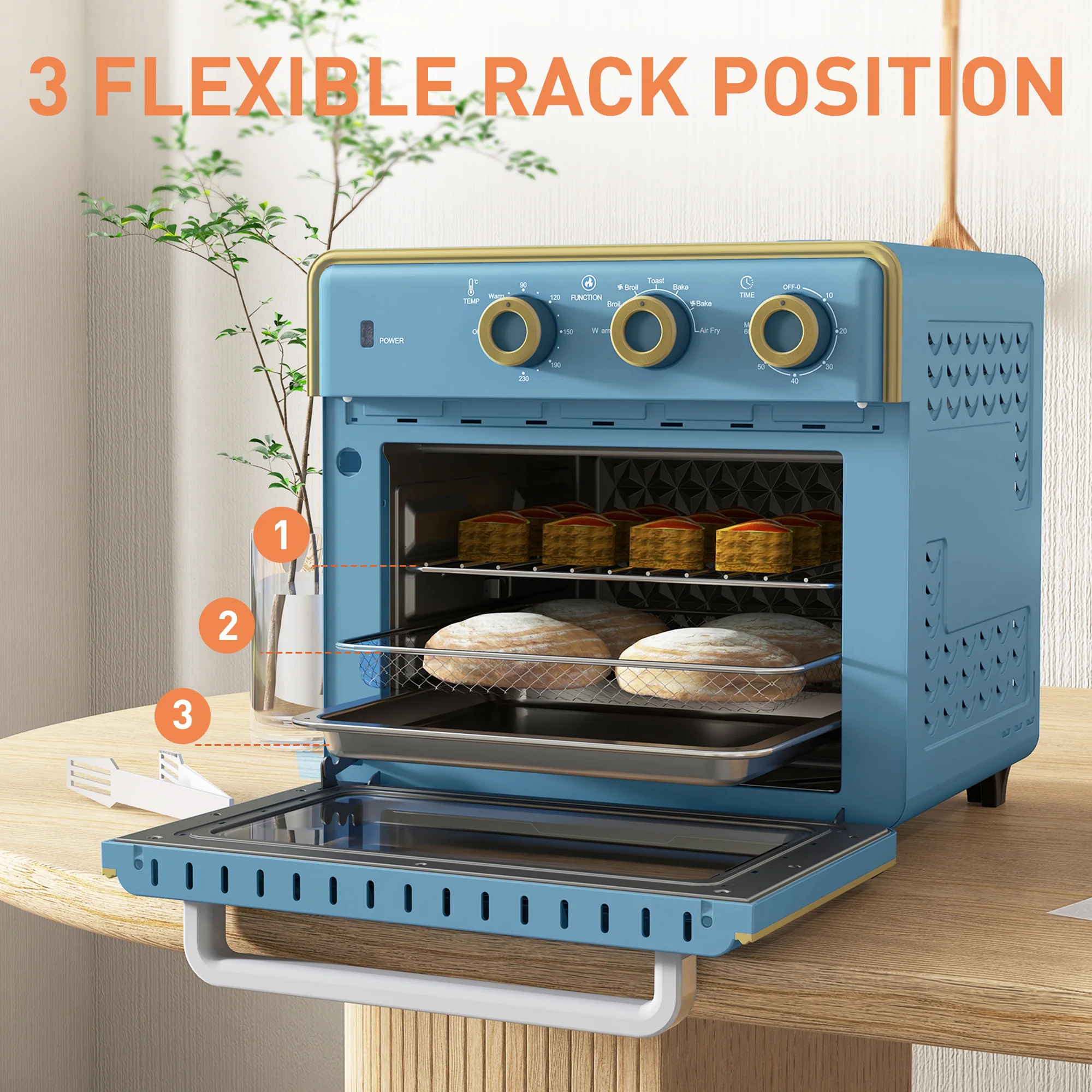 20L Mini Oven Toaster Oven W/ Warm Broil Toast Bake Air Fryer Timer 1400W Blue - Image 4