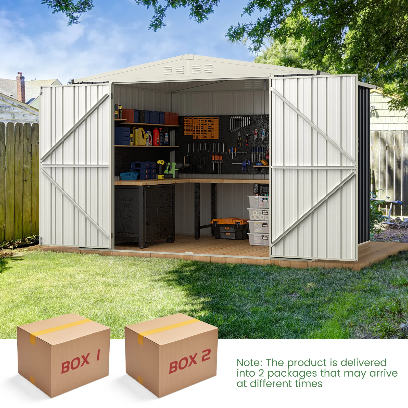 246 X 193 CM Metal Outdoor Storage Shed With Snap-on Structures-Grey - Image 6