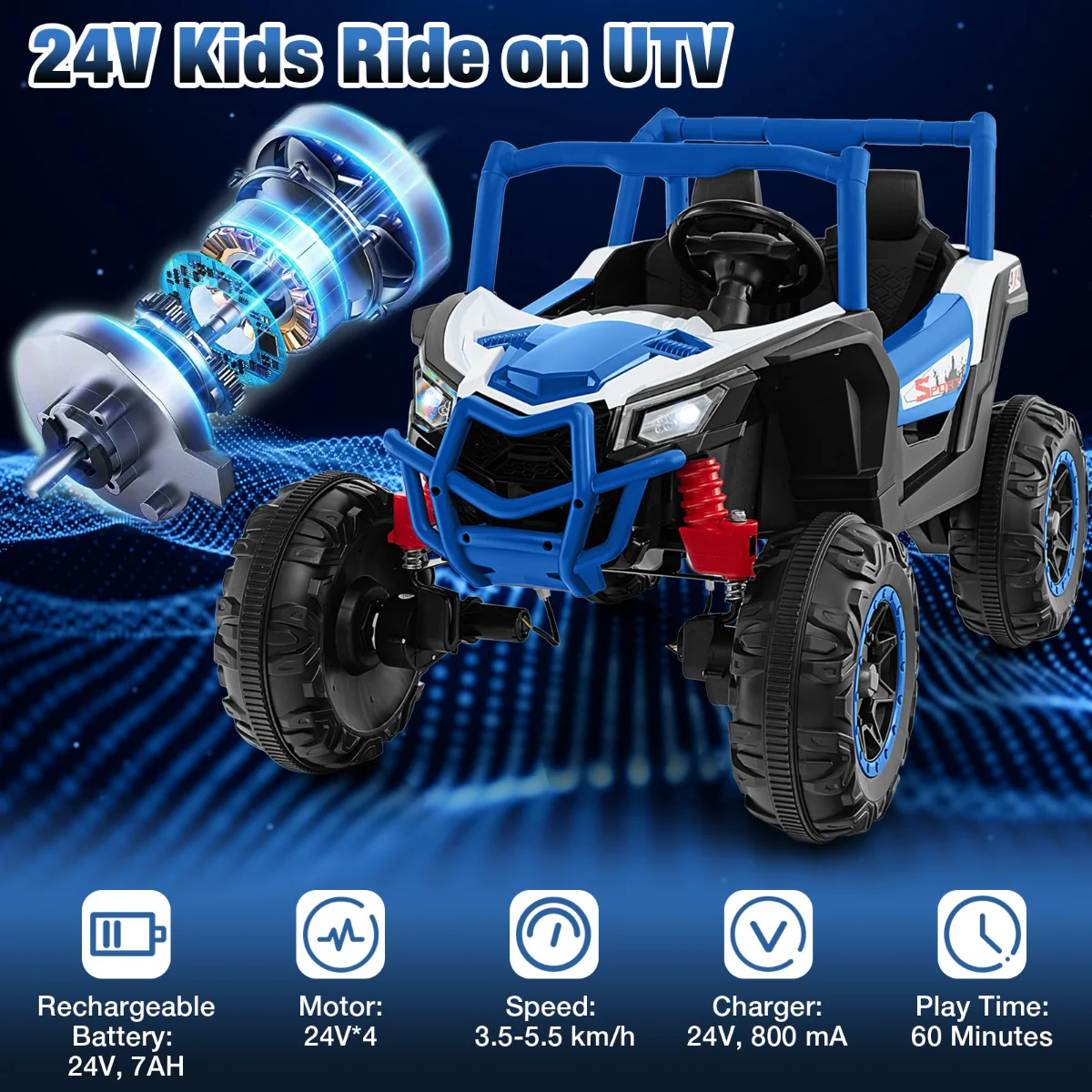 24V 2-Seater Ride On UTV for Kids 4WD/2WD Switchable with Remote & Music - Image 4
