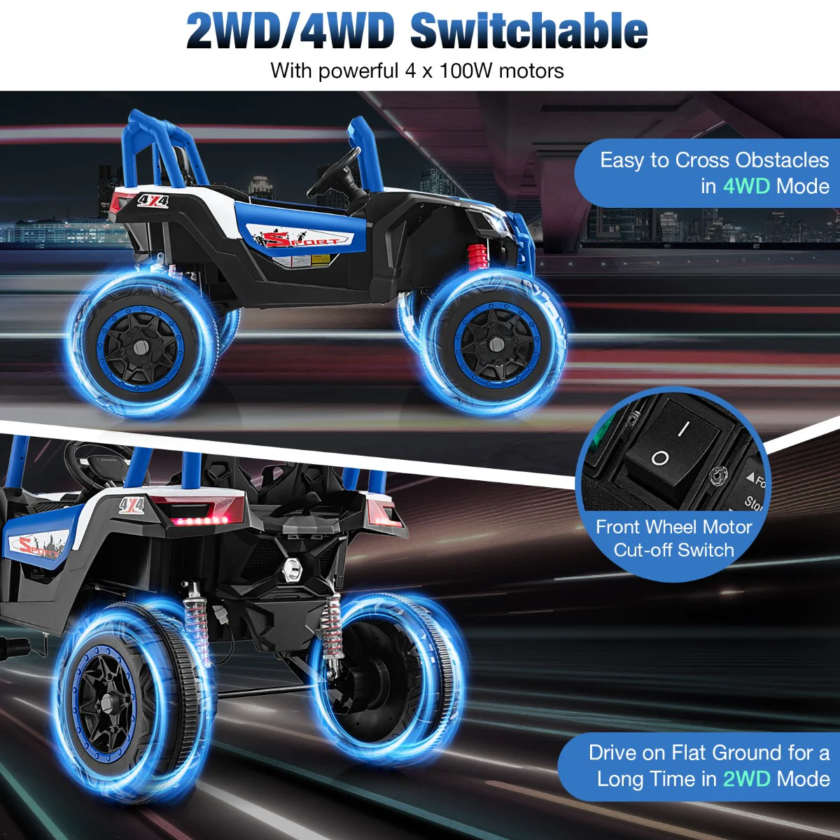 24V 2-Seater Ride On UTV for Kids 4WD/2WD Switchable with Remote & Music - Image 6