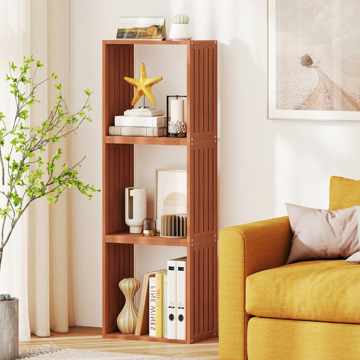 3 Cube Bookcases Stacking Organizers with Open Slatted Design - Image 2