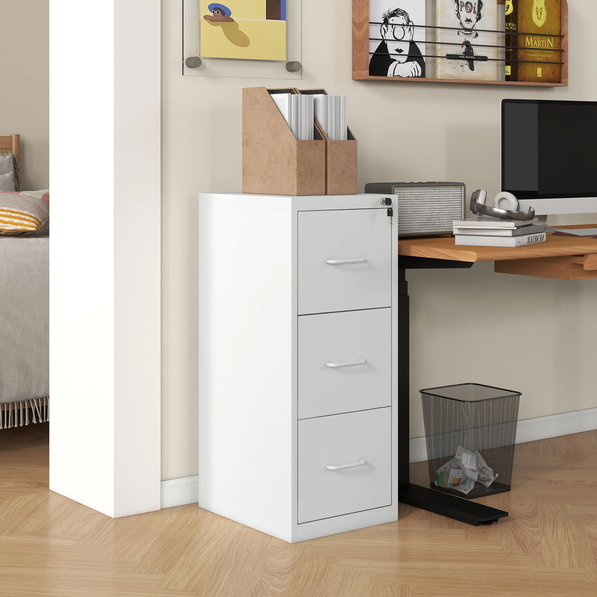 3 Drawer Filing Cabinet With Adjustable Hanging Bar For A4 And Letter Size White - Image 2