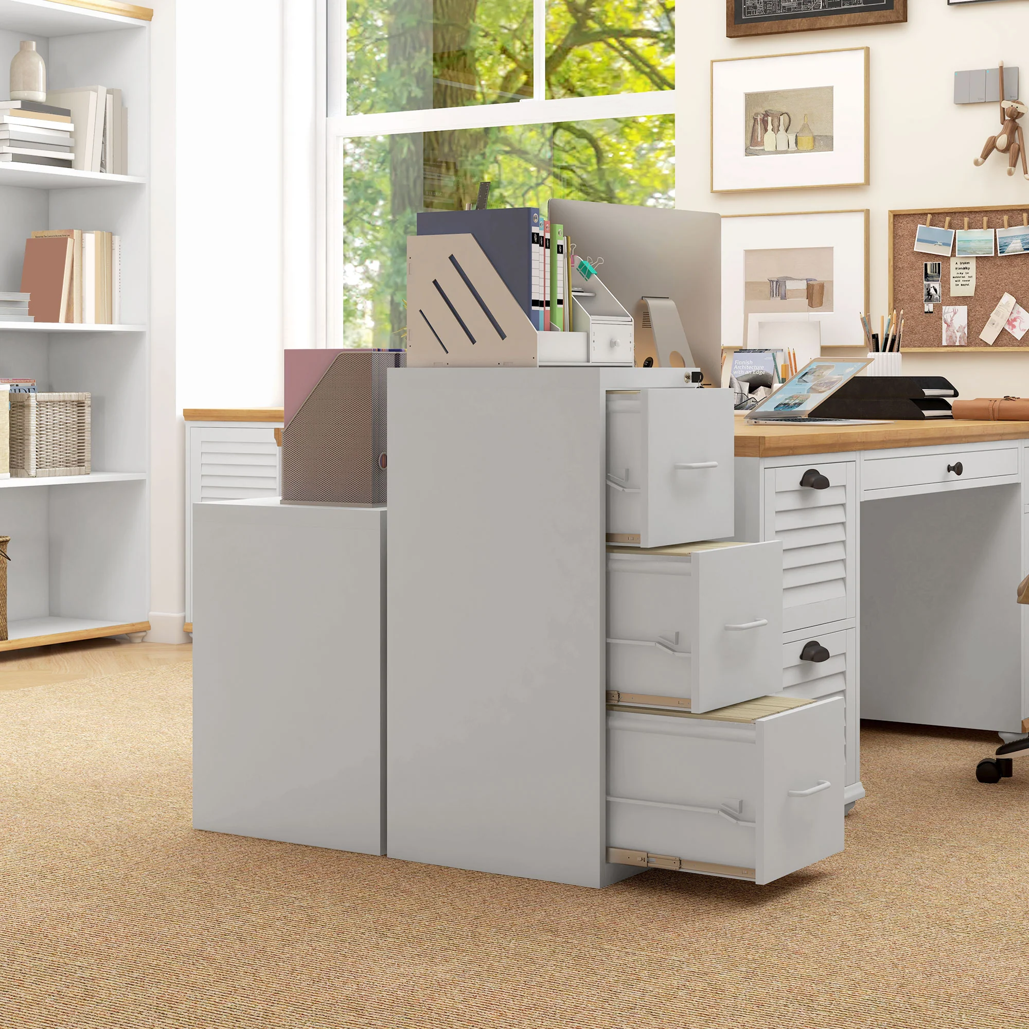 3 Drawer Filing Cabinet With Adjustable Hanging Bar For A4 And Letter Size White - Image 7