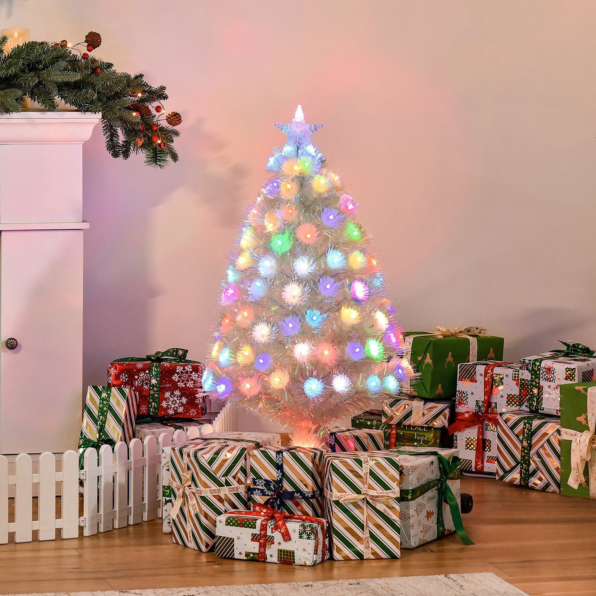 HOMCOM White 3ft Prelit Artificial Christmas Tree