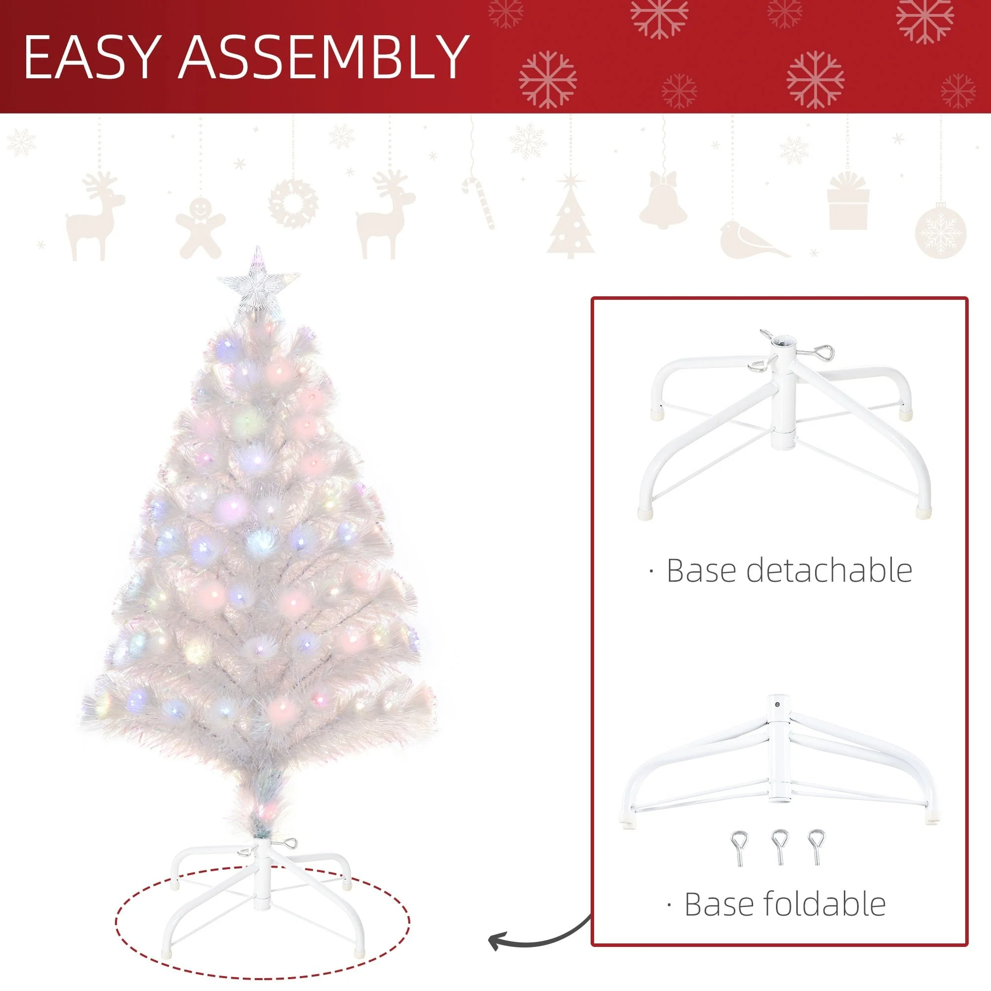 HOMCOM White 3ft Prelit Artificial Christmas Tree - Image 7
