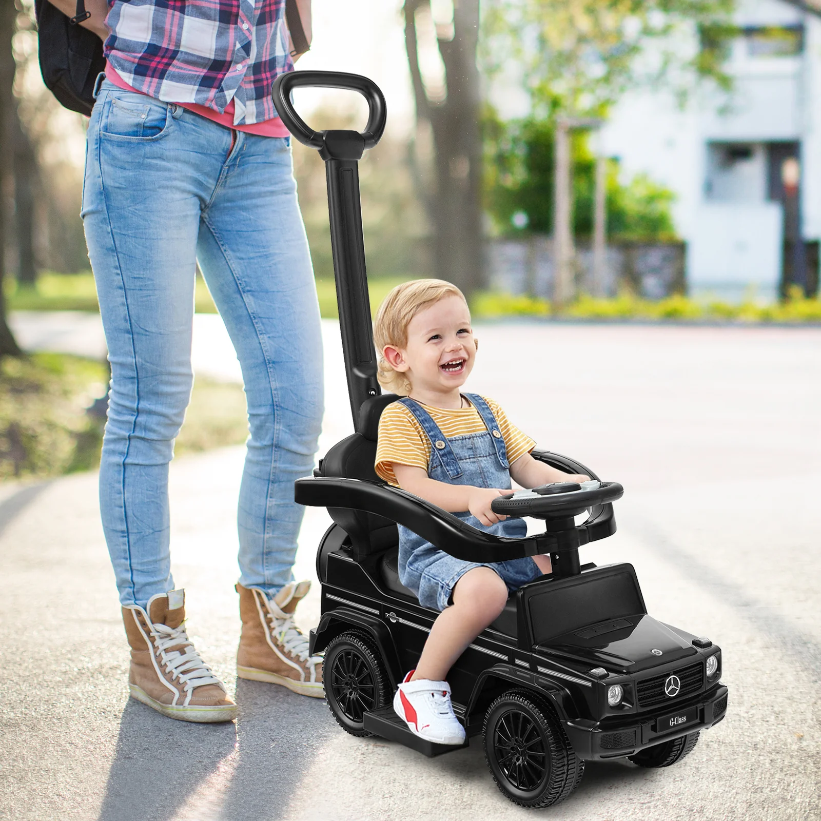 3-in-1 Baby Foot-to Floor Sliding Walker with Push Handle-Black - Image 5