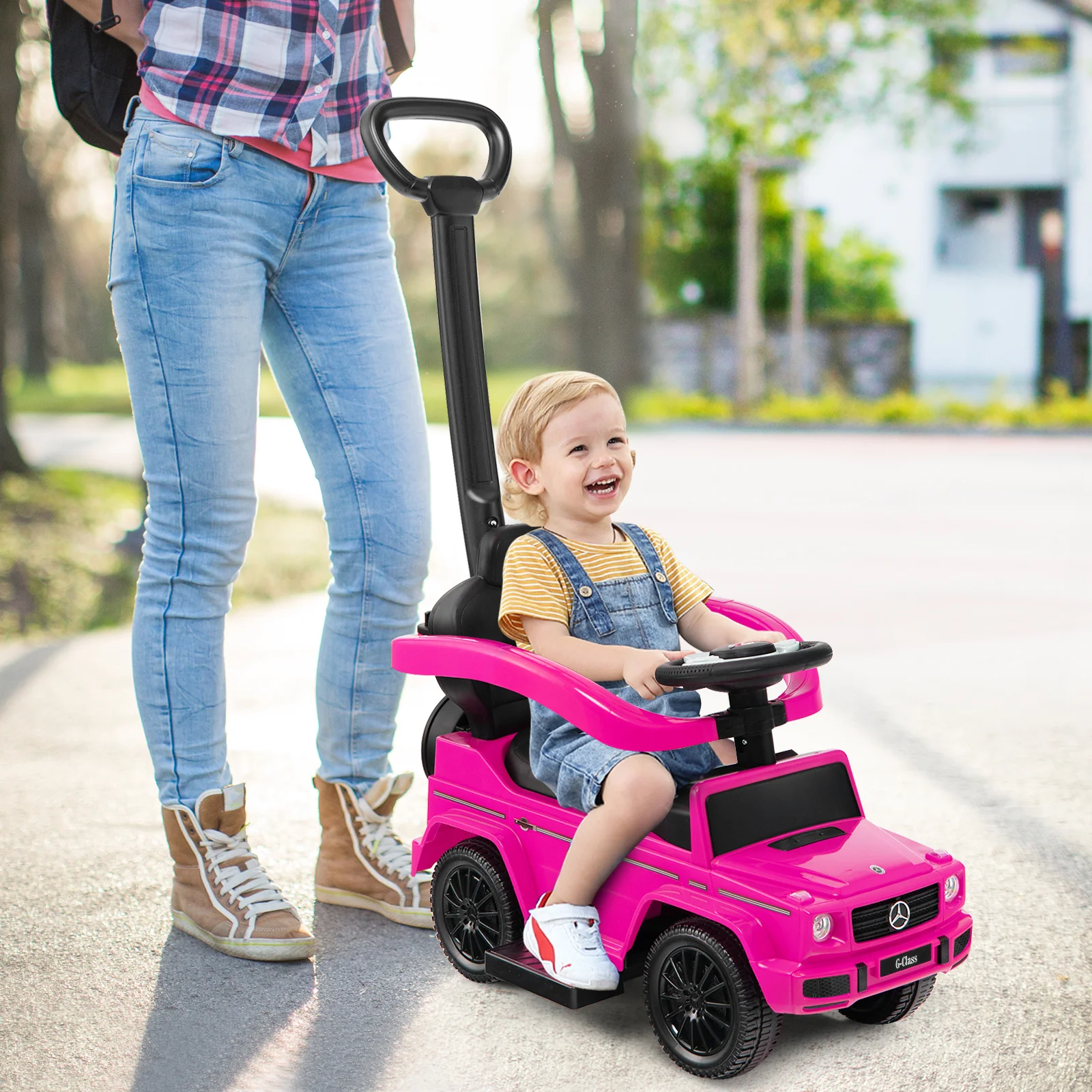 3-in-1 Baby Foot-to Floor Sliding Walker with Push Handle-Pink - Image 2