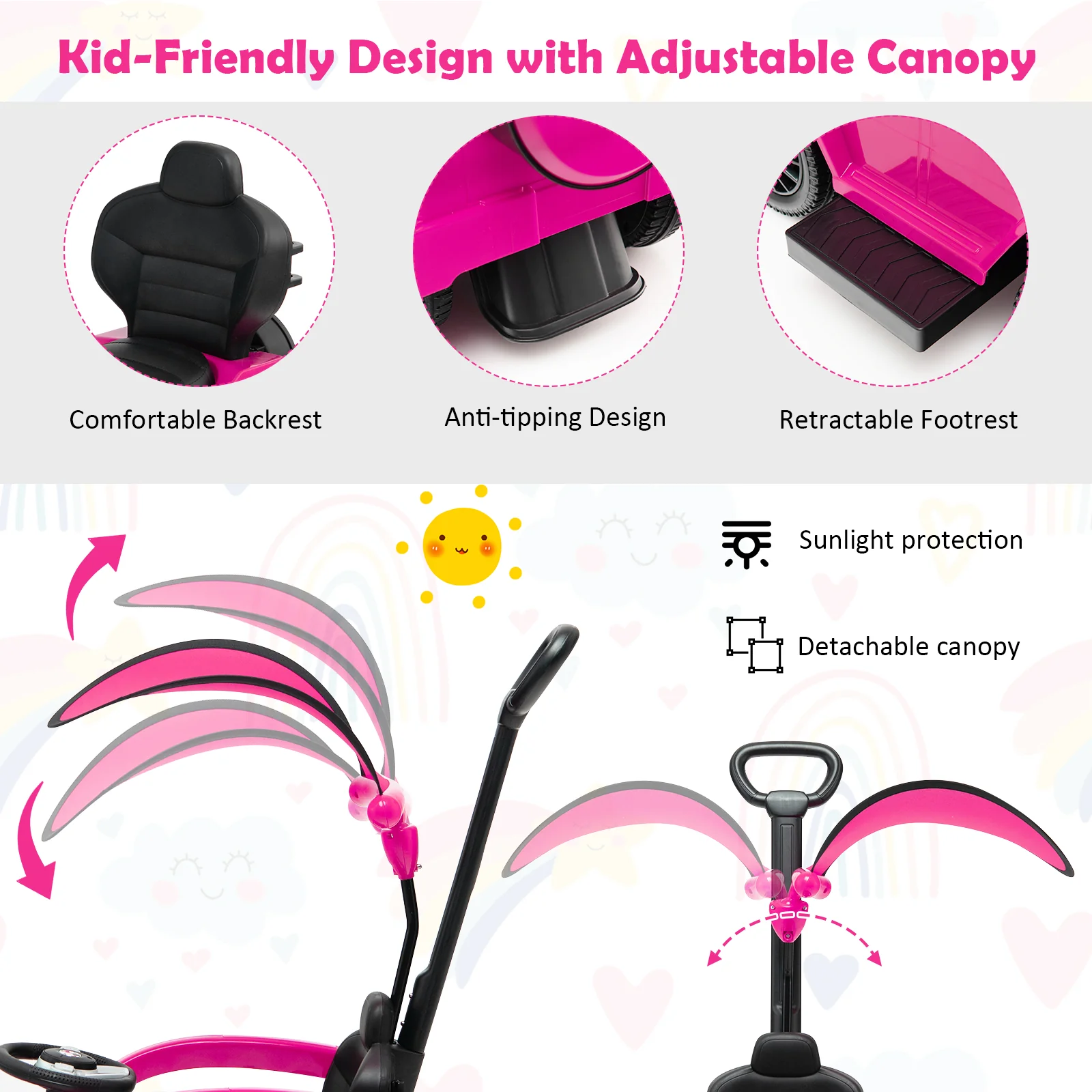 3-in-1 Baby Foot-to Floor Sliding Walker with Push Handle-Pink - Image 8