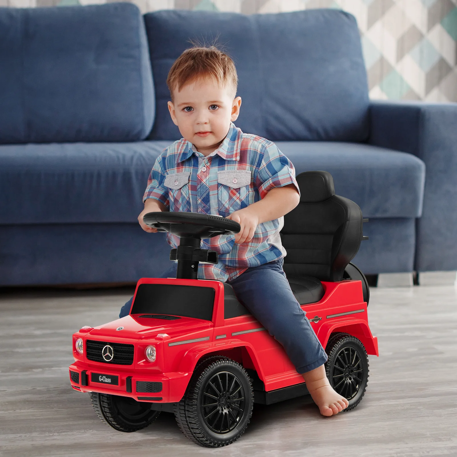 3-in-1 Baby Foot-to Floor Sliding Walker with Push Handle-Red - Image 5