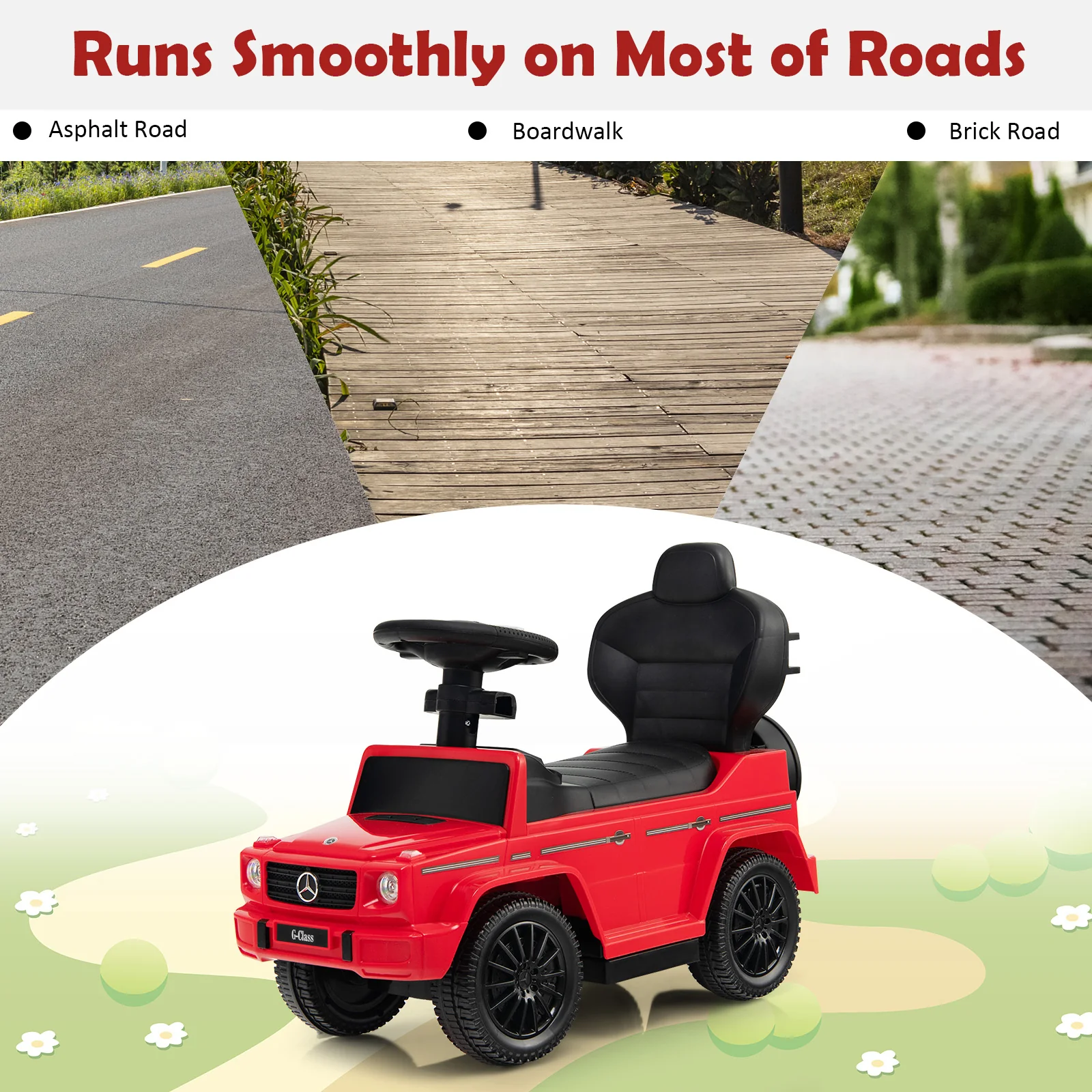 3-in-1 Baby Foot-to Floor Sliding Walker with Push Handle-Red - Image 6