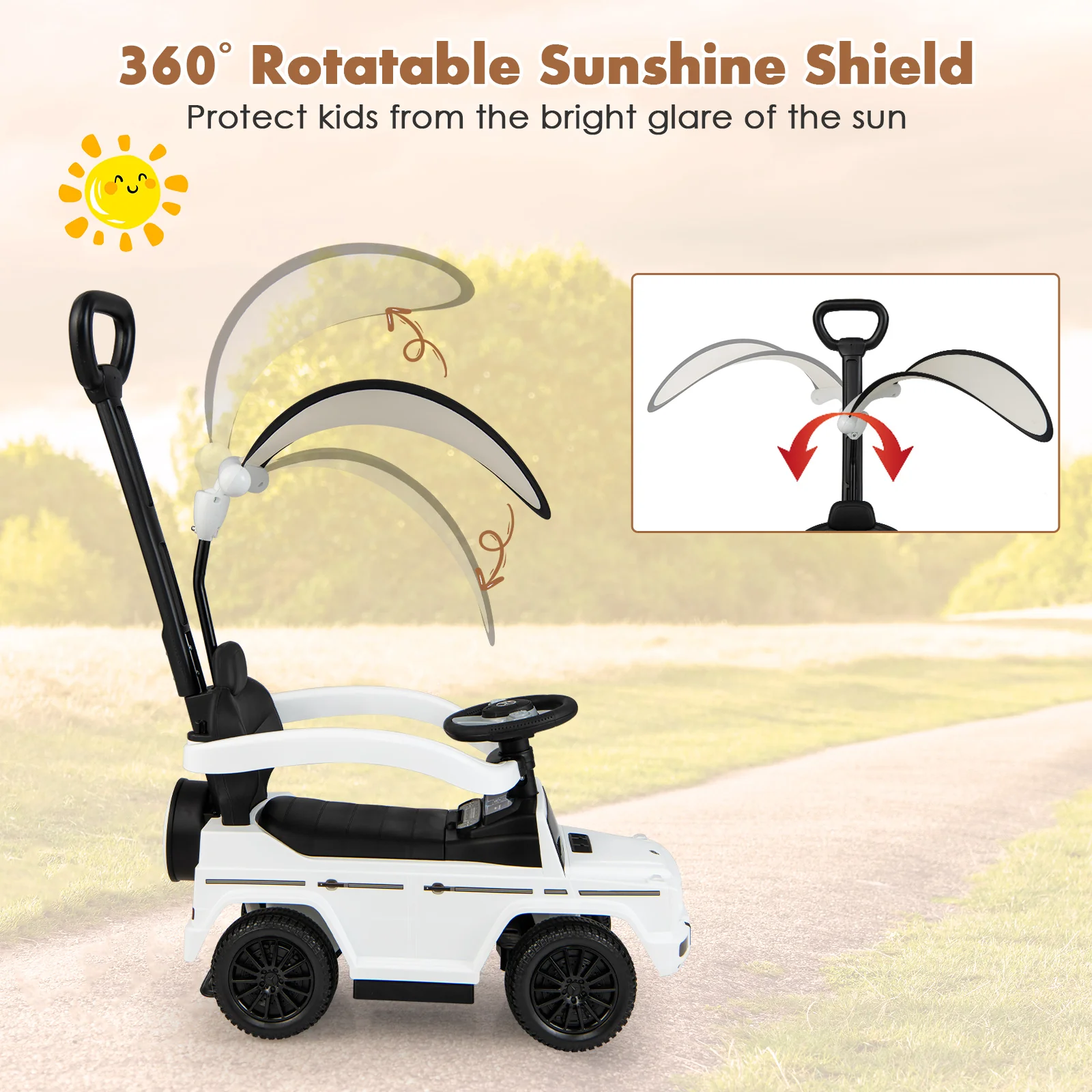 3-in-1 Baby Foot-to Floor Sliding Walker with Push Handle-White - Image 9