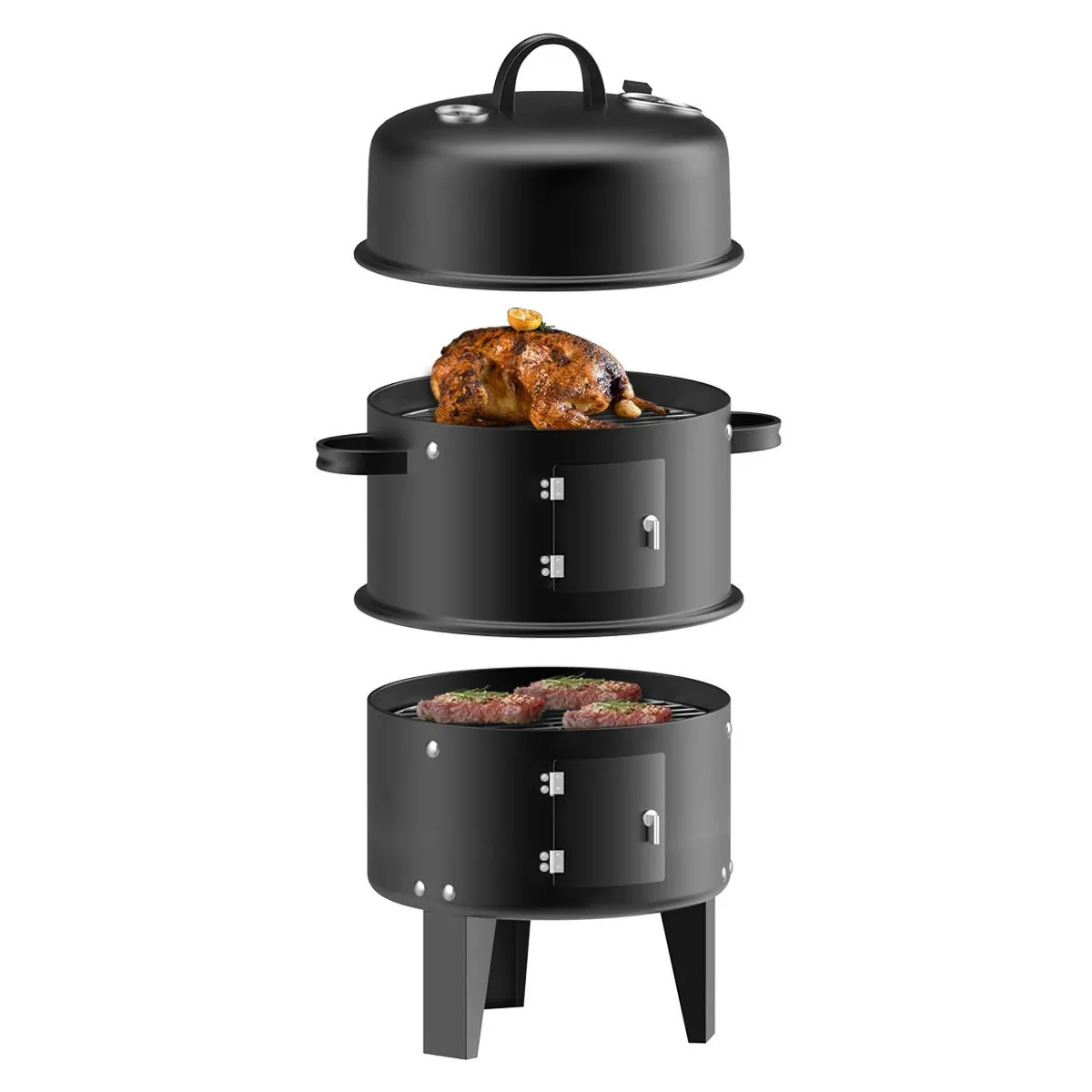 3-In-1 Portable Outdoor Charcoal BBQ Grill Smoker - Image 8