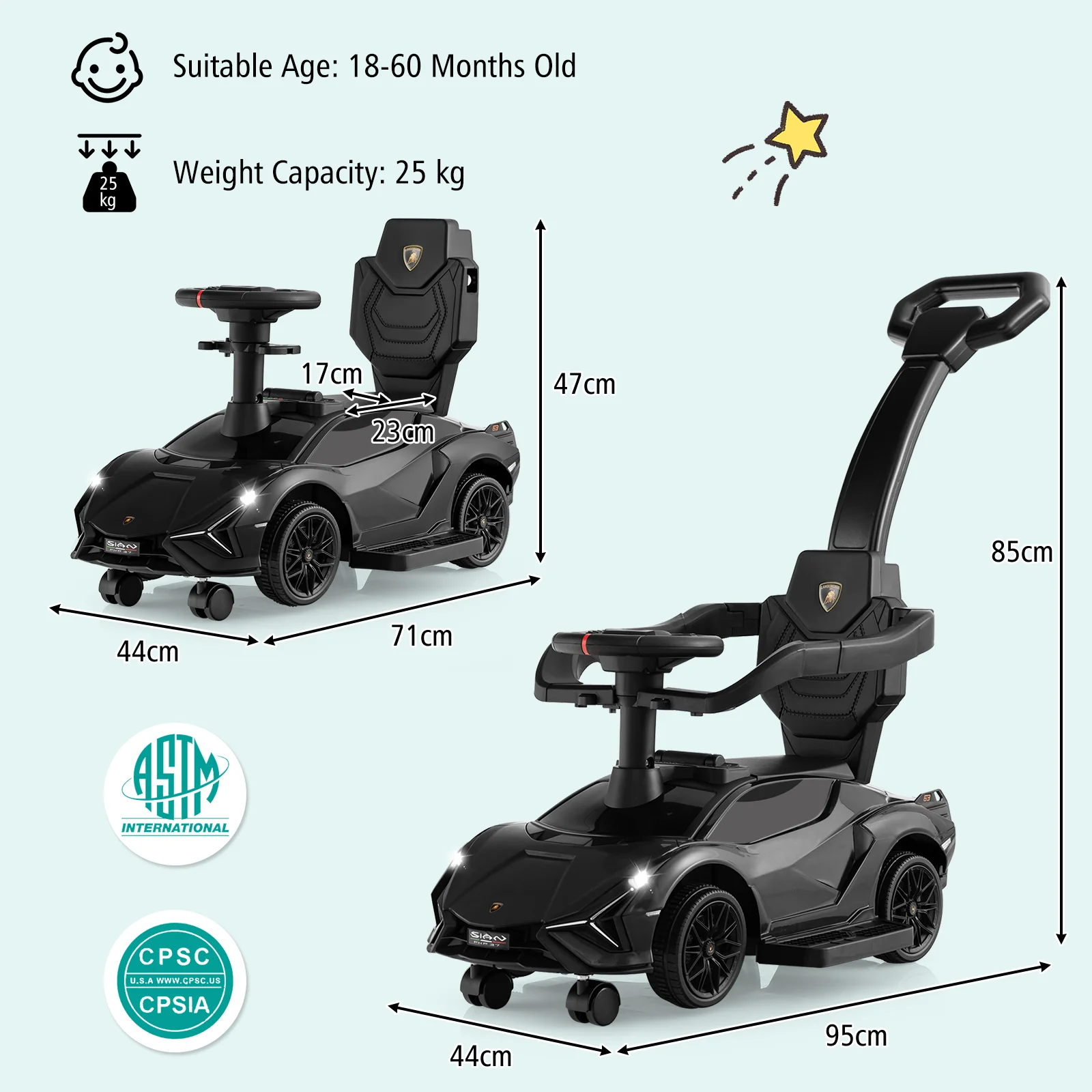 3-in-1 Ride On Push Car with Removable Guardrails and Handle - Image 12