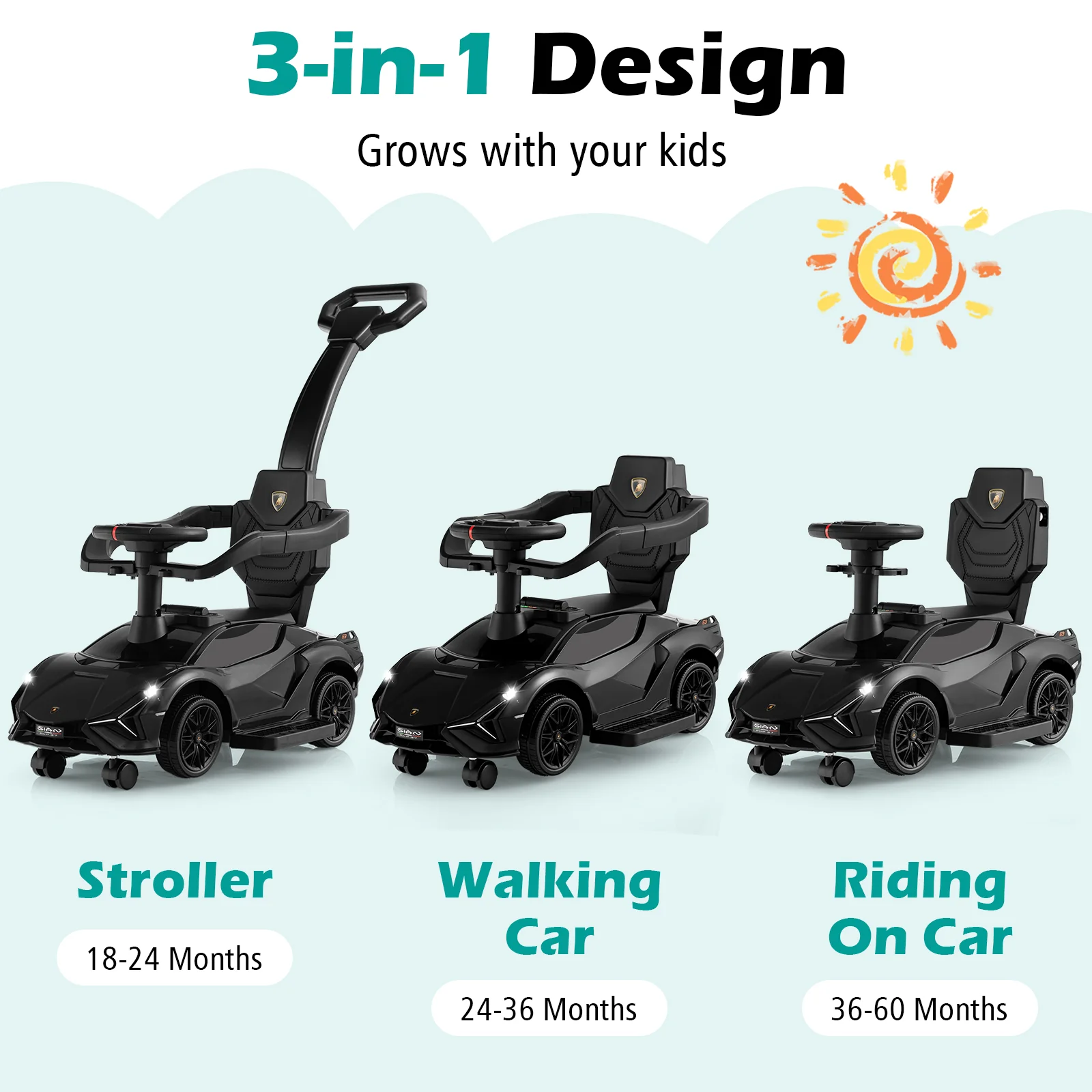 3-in-1 Ride On Push Car with Removable Guardrails and Handle - Image 13